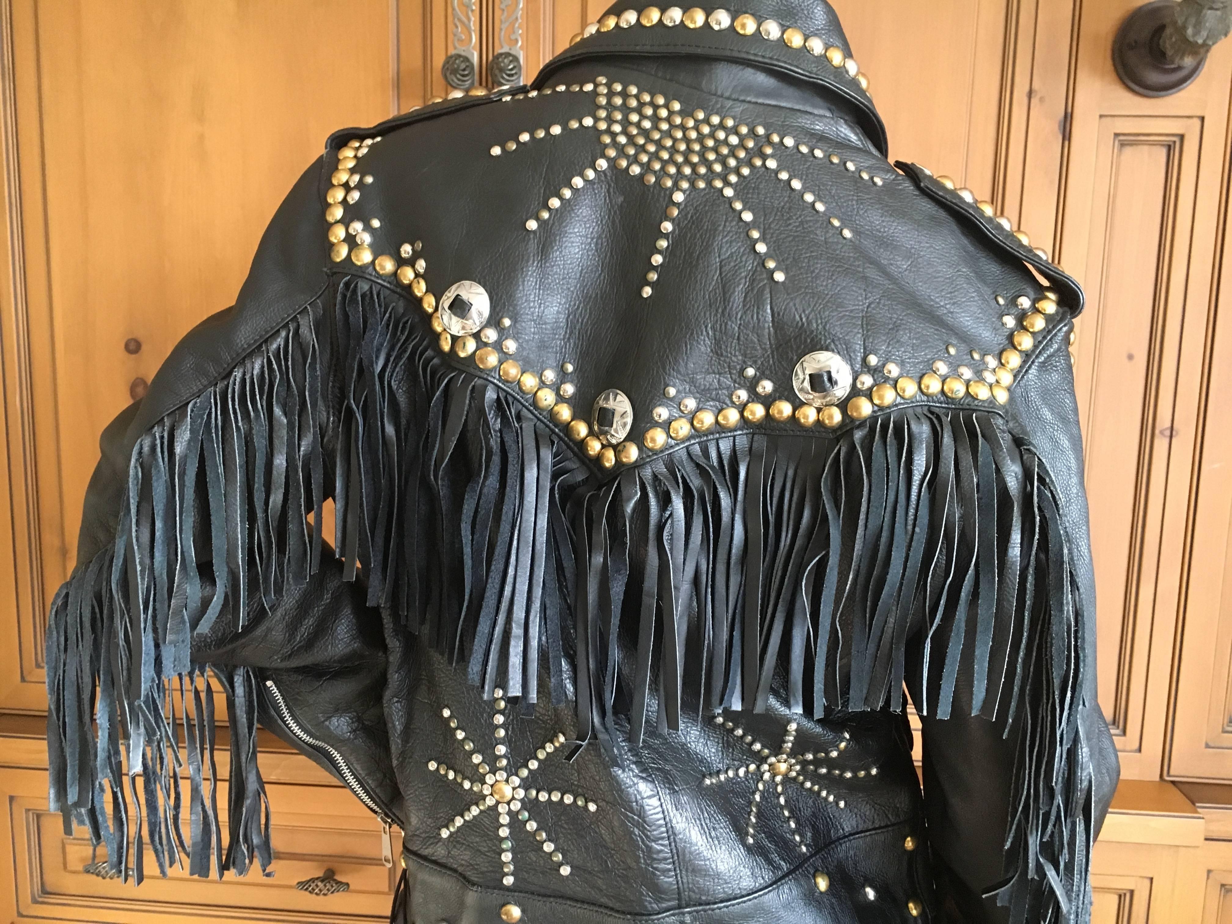Vintage Men's Leather Motorcycle Jacket with Fringe and Studs 2