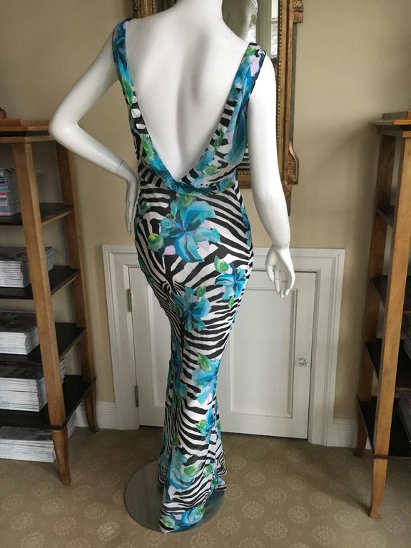 John Galliano Vintage Silk Zebra / Orchid Print Evening Dress NWT For Sale at 1stDibs