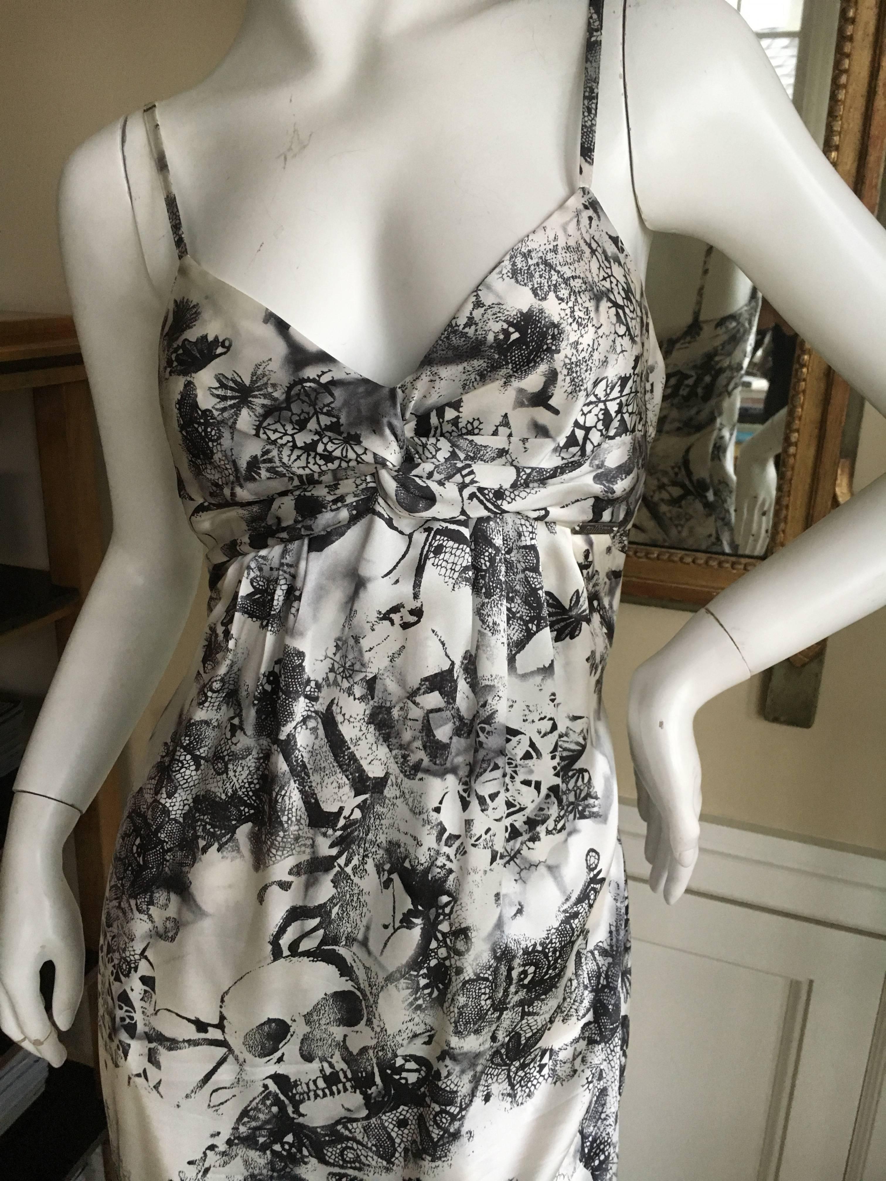 John Galliano Sweet Vintage Silk Cocktail Dress with Death Head Pattern In Excellent Condition For Sale In Cloverdale, CA