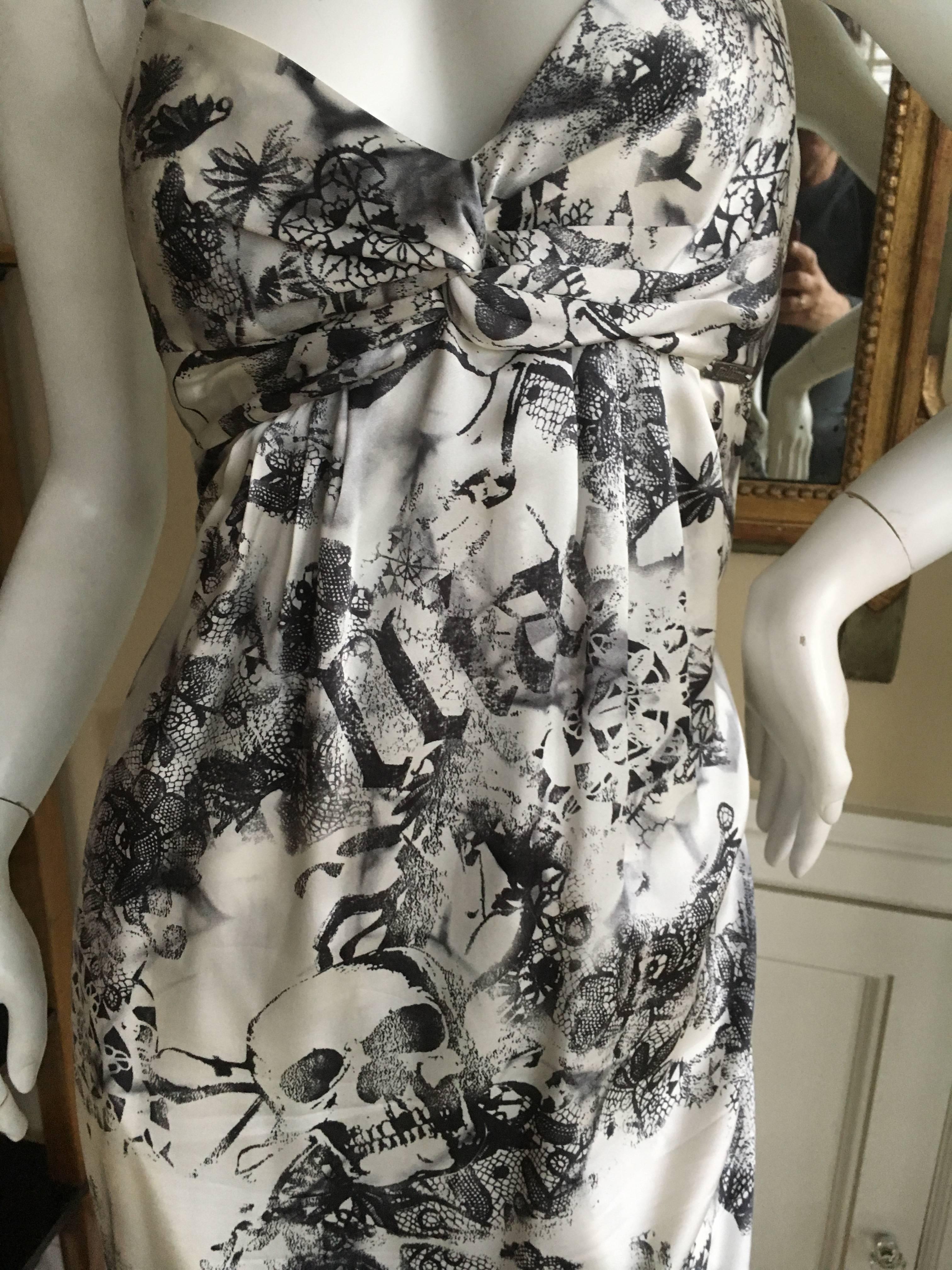 John Galliano Sweet Vintage Silk Cocktail Dress with Death Head Pattern For Sale 4