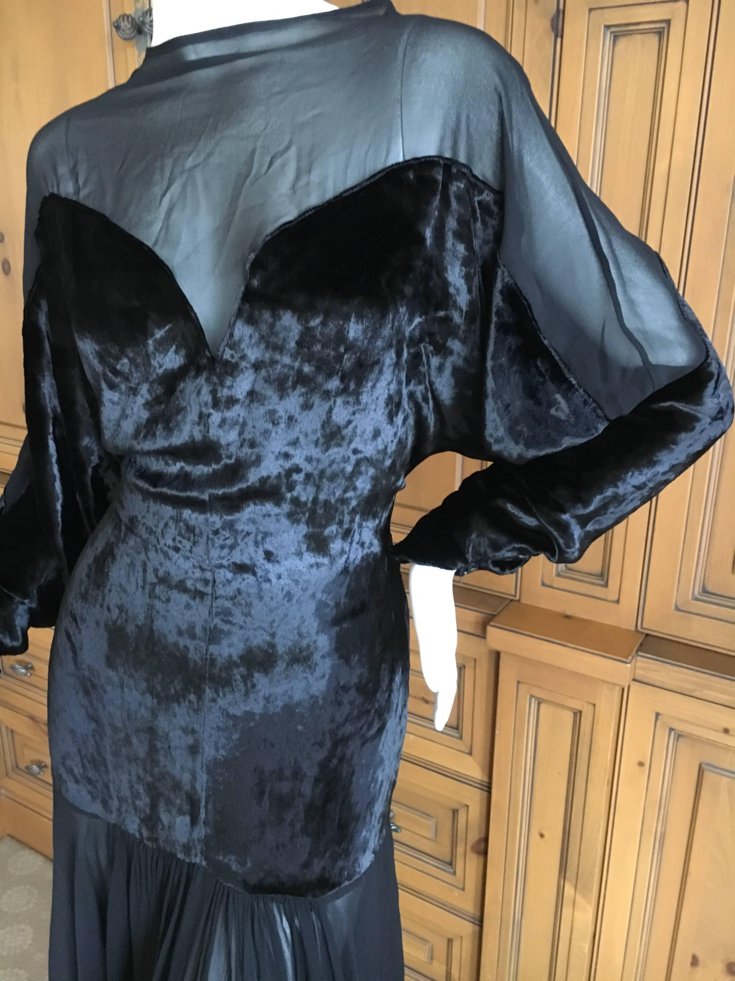 Thierry Mugler Black Velvet and Sheer Chiffon Evening Dress In Good Condition For Sale In Cloverdale, CA