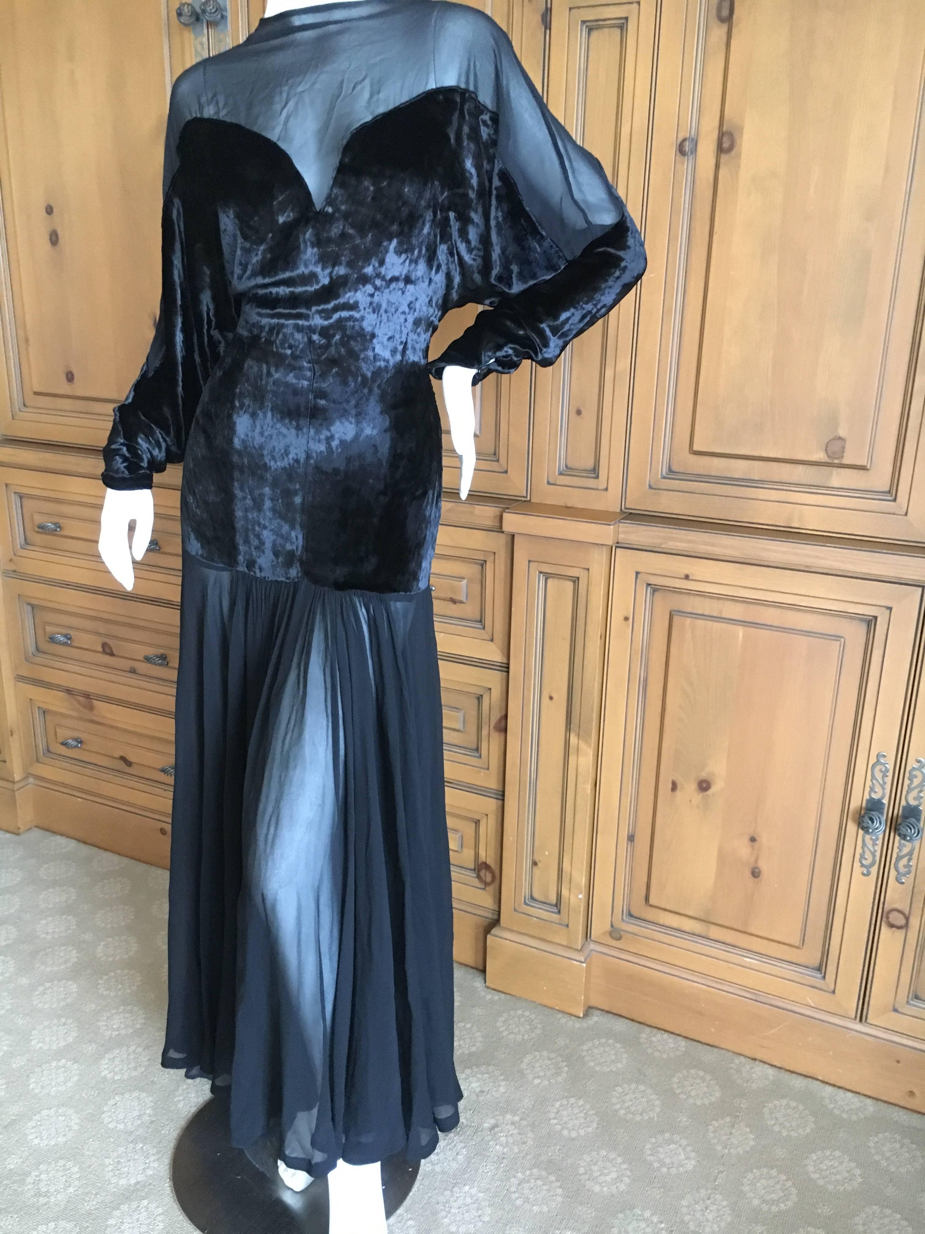 Women's or Men's Thierry Mugler Black Velvet and Sheer Chiffon Evening Dress For Sale