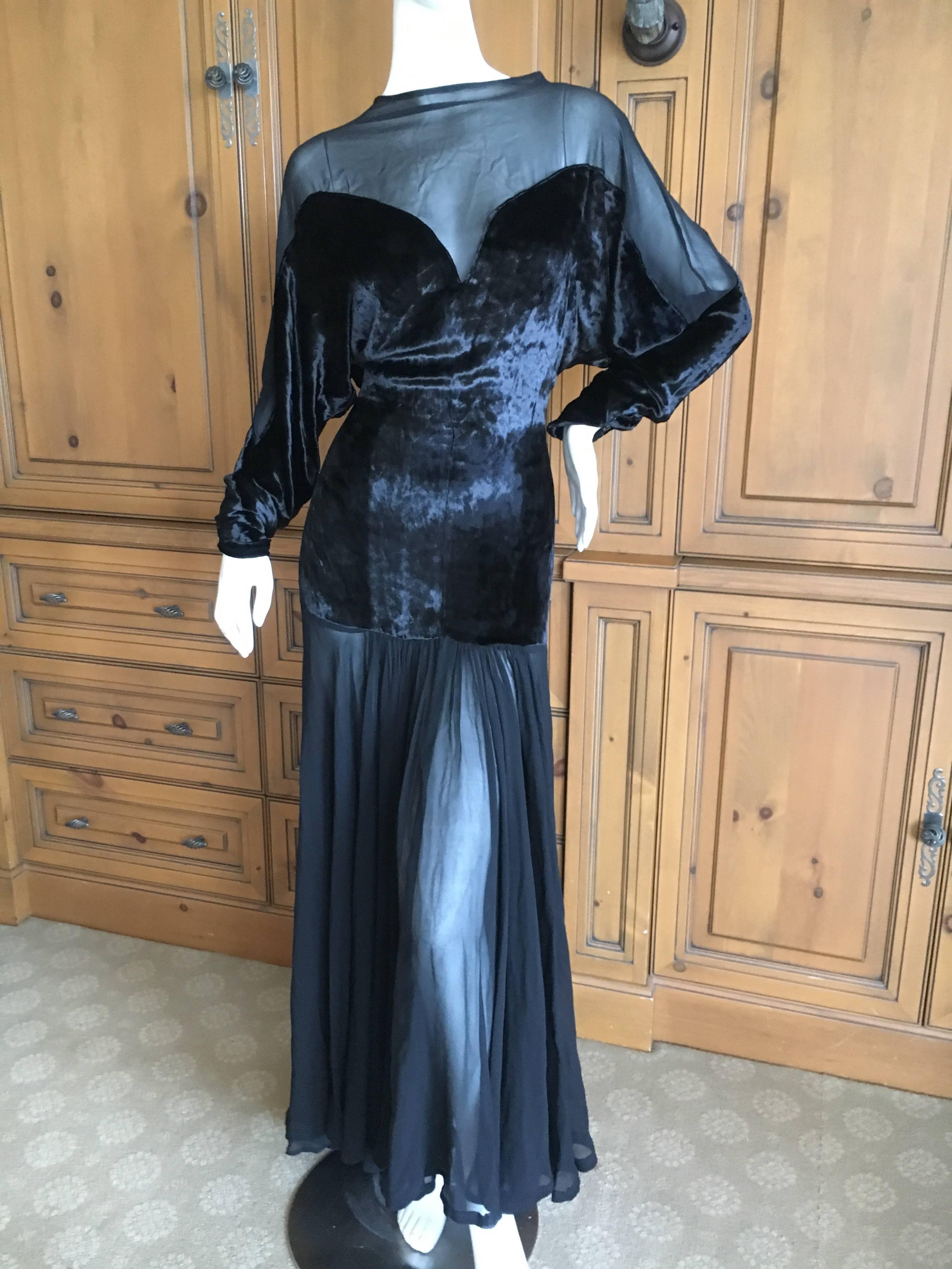 Thierry Mugler Black Velvet and Sheer Chiffon Evening Dress For Sale 2