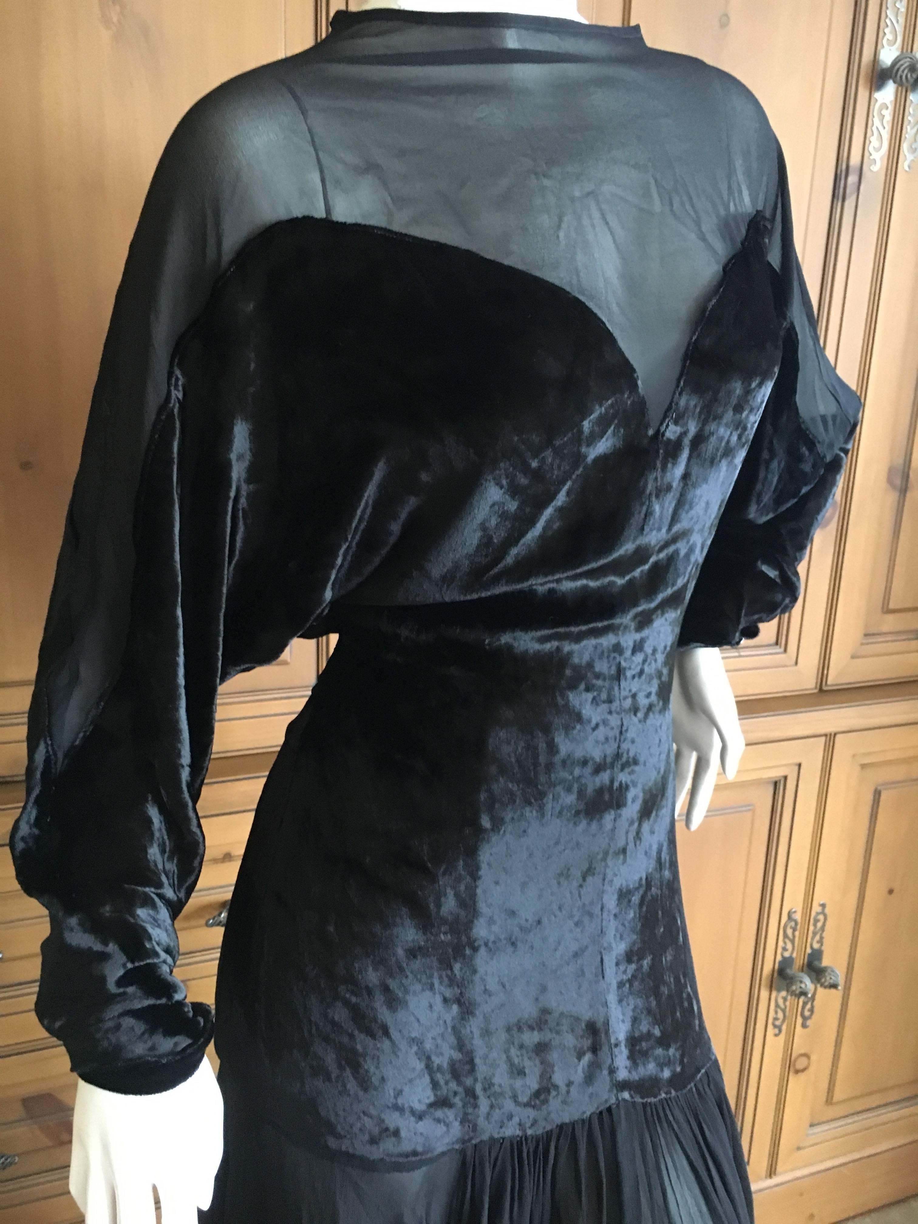 Thierry Mugler Black Velvet and Sheer Chiffon Evening Dress For Sale 1