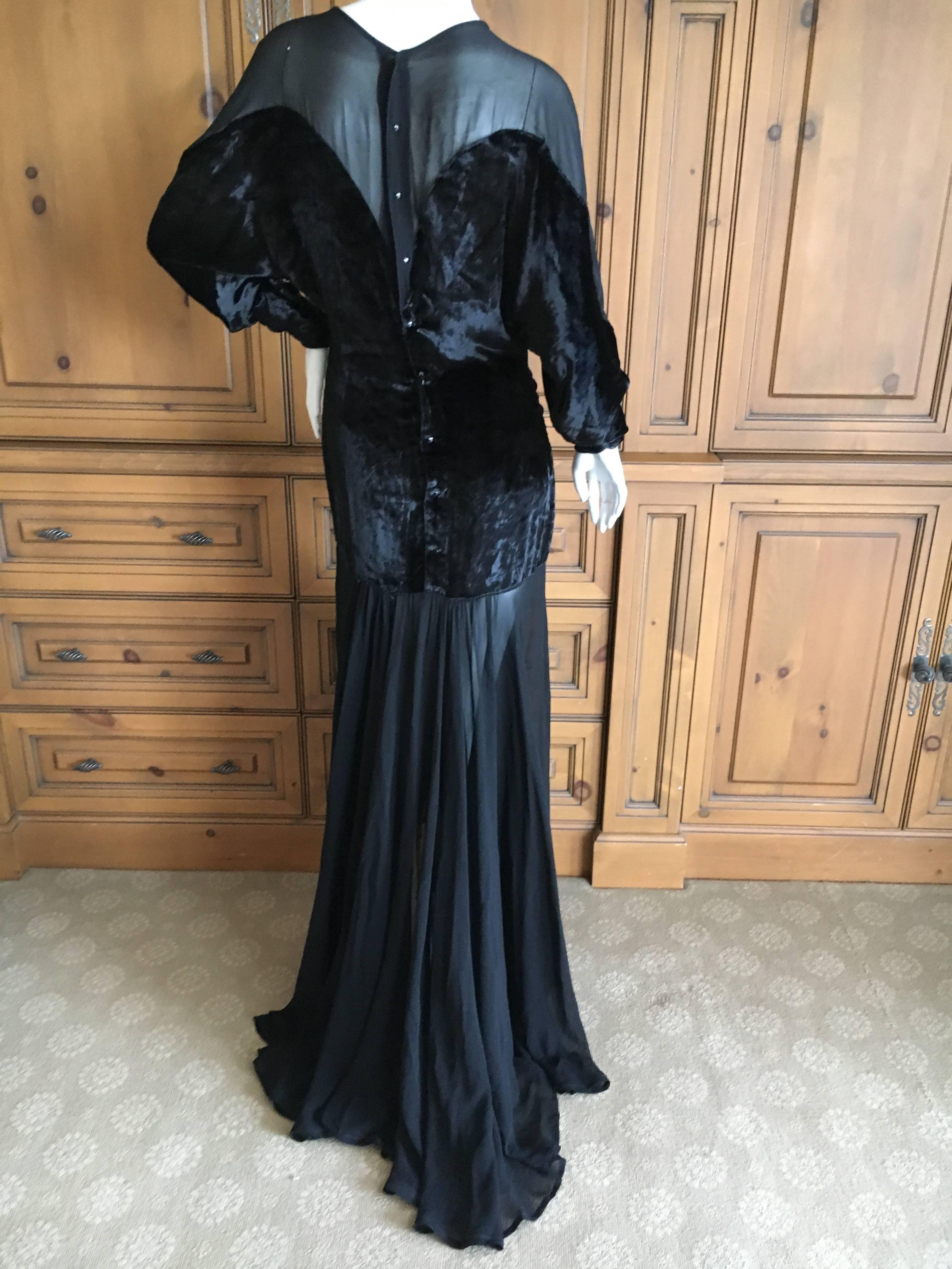 Thierry Mugler Black Velvet and Sheer Chiffon Evening Dress For Sale 3
