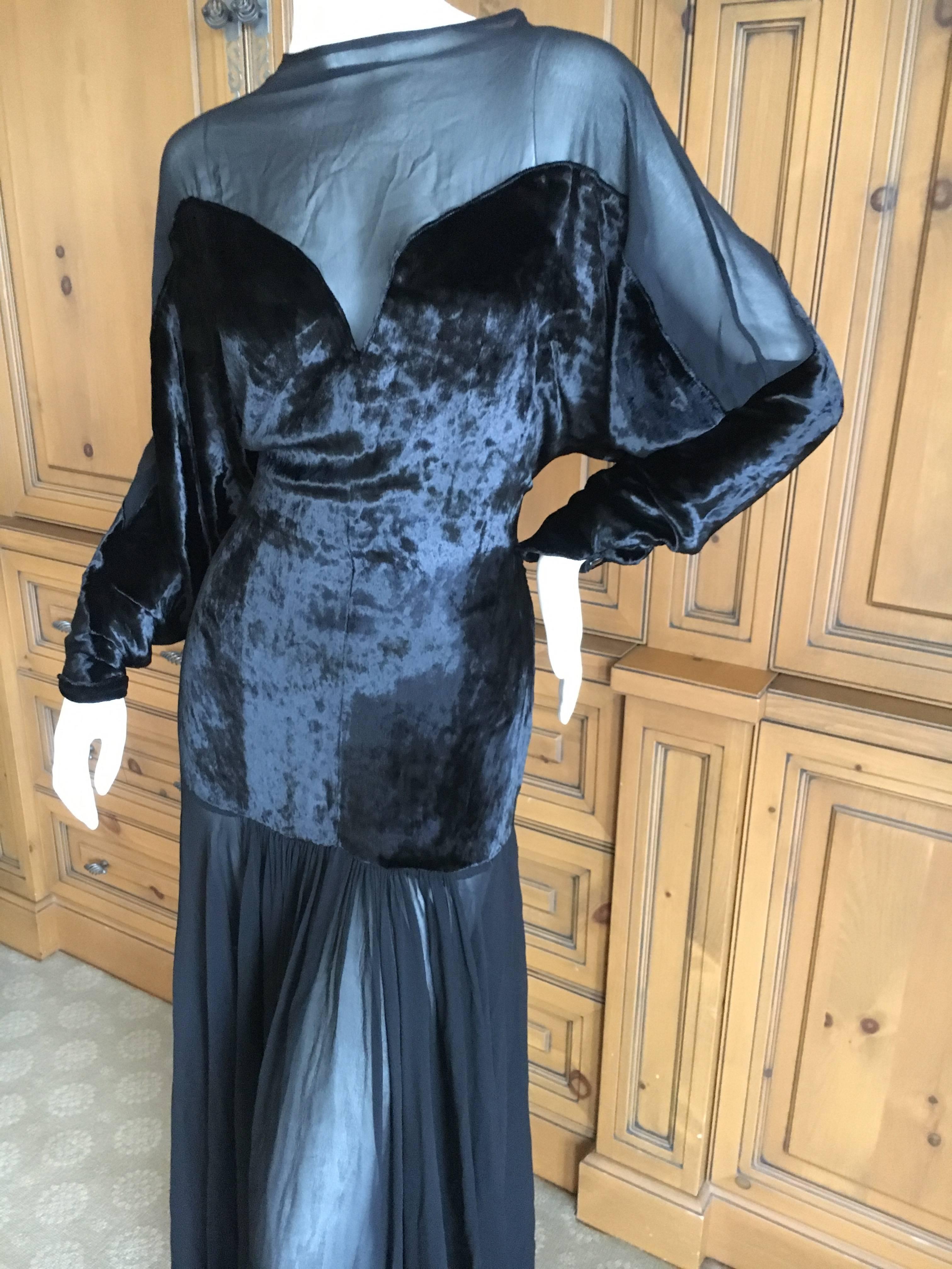 Thierry Mugler Black Velvet and Sheer Chiffon Evening Dress For Sale 4