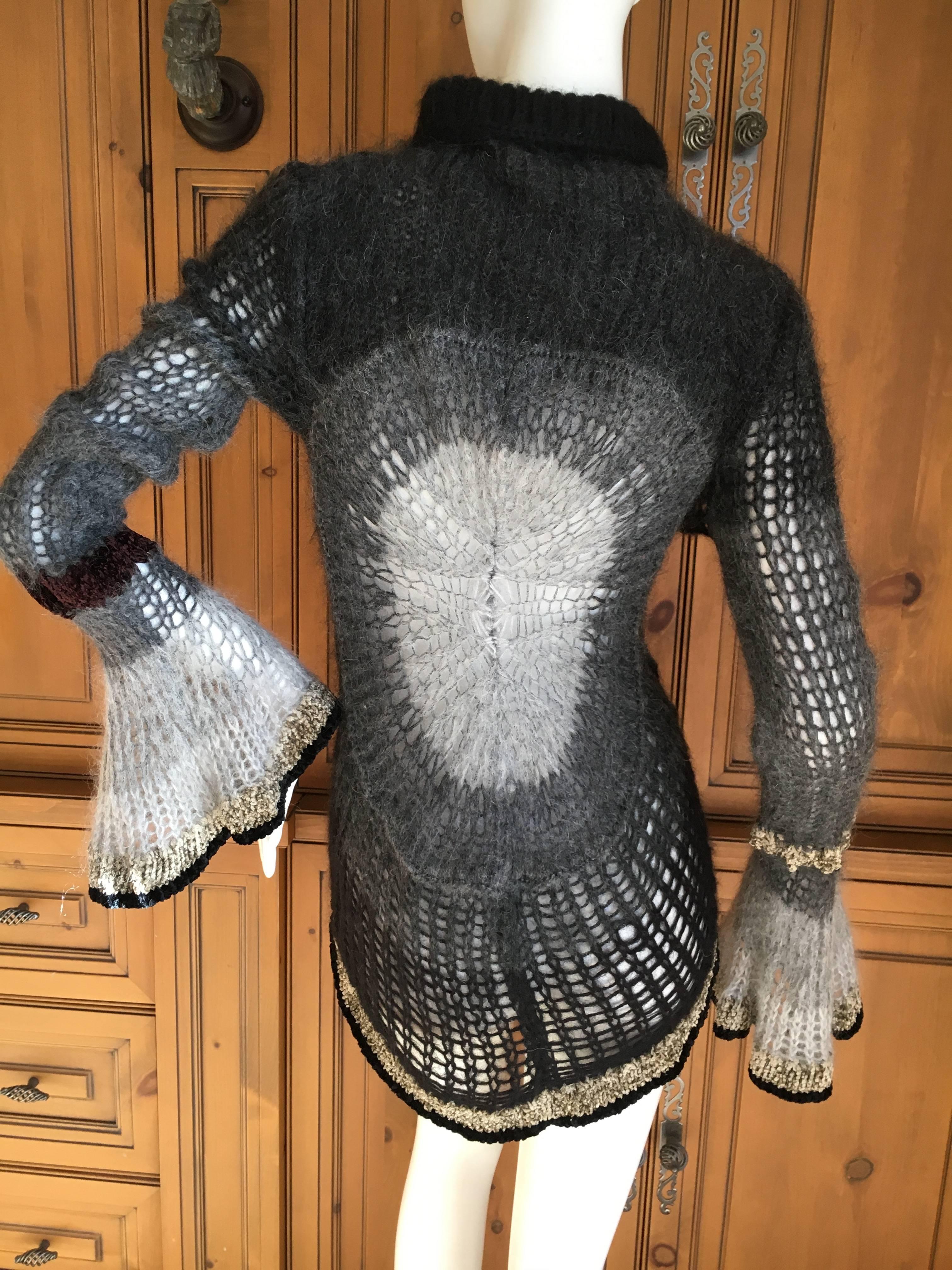 Black Jean Paul Gaultier Maille Femme Ombre Crochet Bell Sleeve Sweater NWT