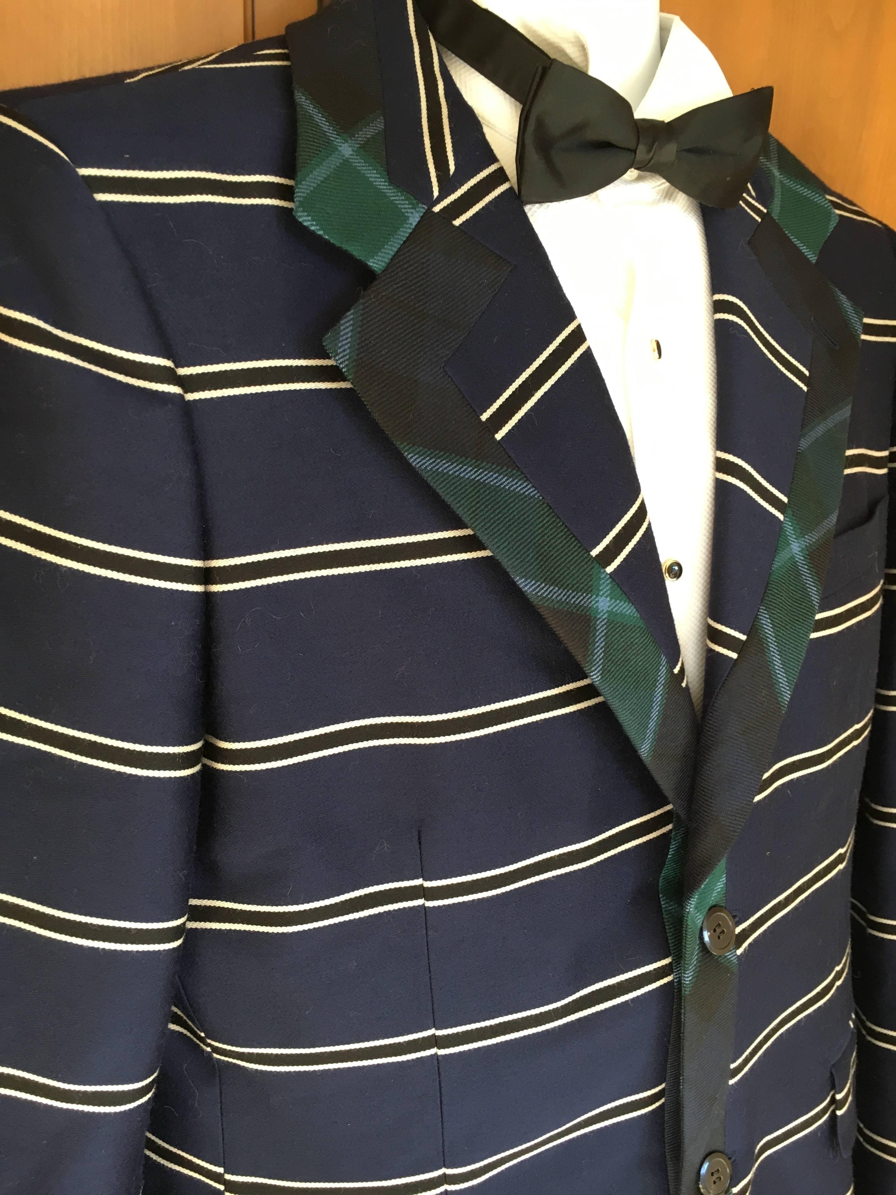 Comme des Garcons Homme Plus Stripe Jacket with Tartan Trim NWT For Sale 2