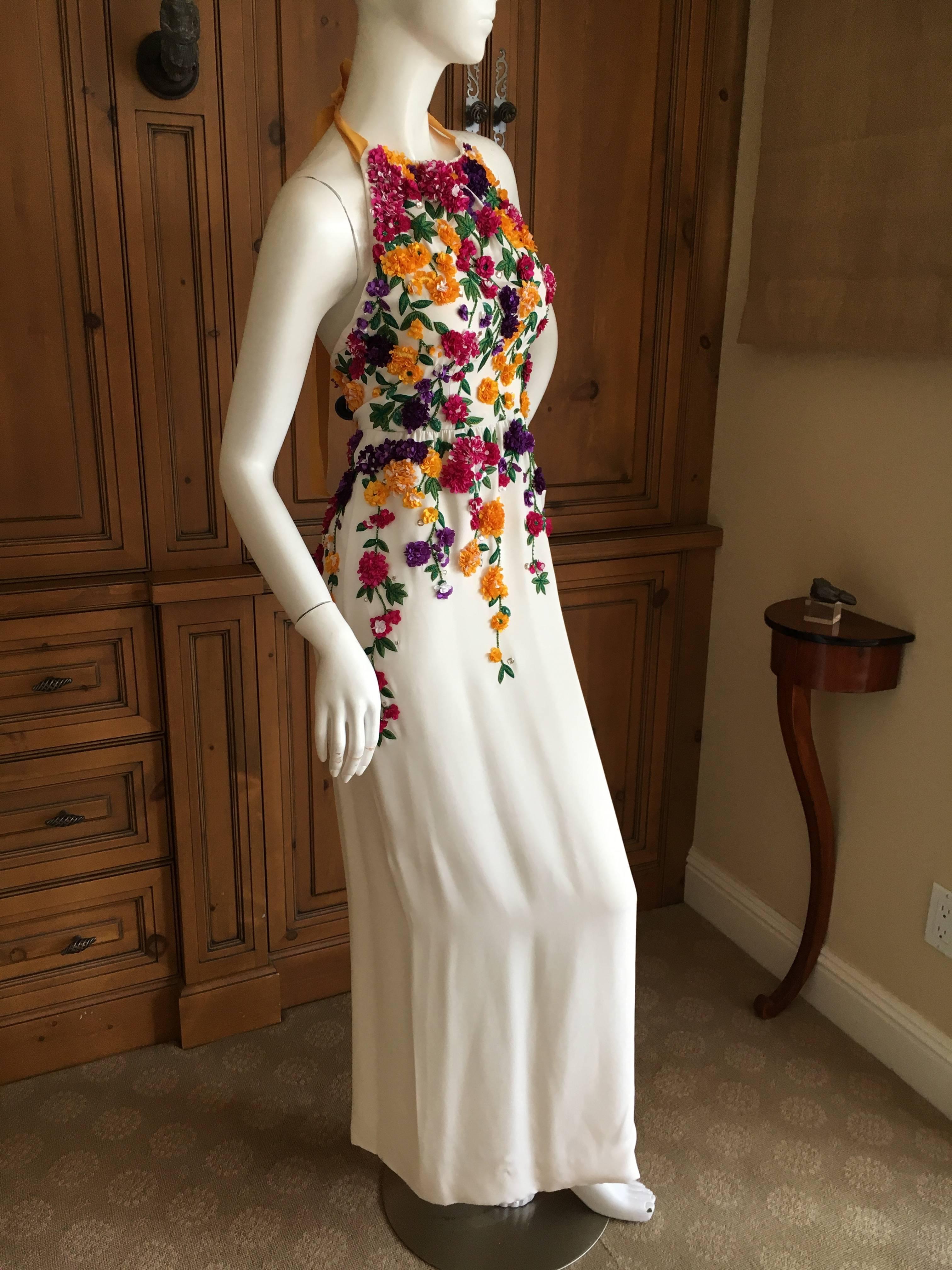 oscar de la renta crystal floral embellished halter mini dress