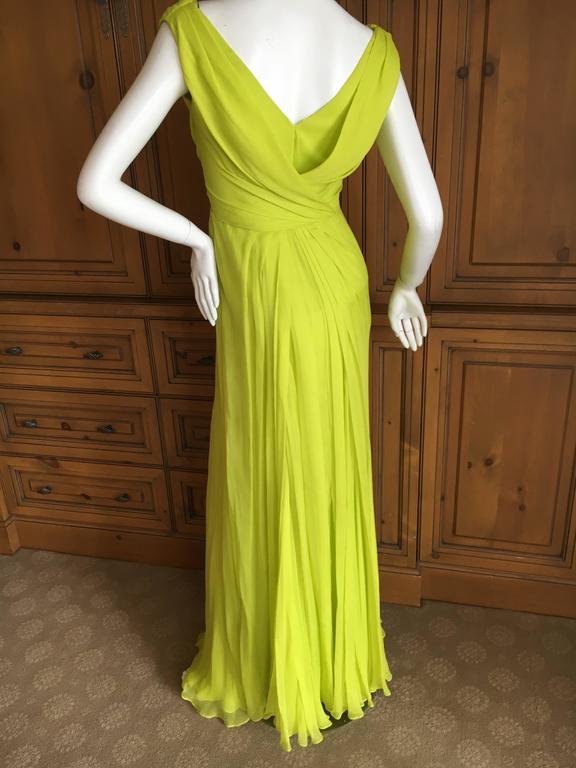 Oscar de la Renta Neon Green Silk Chiffon Goddess Gown For Sale at ...