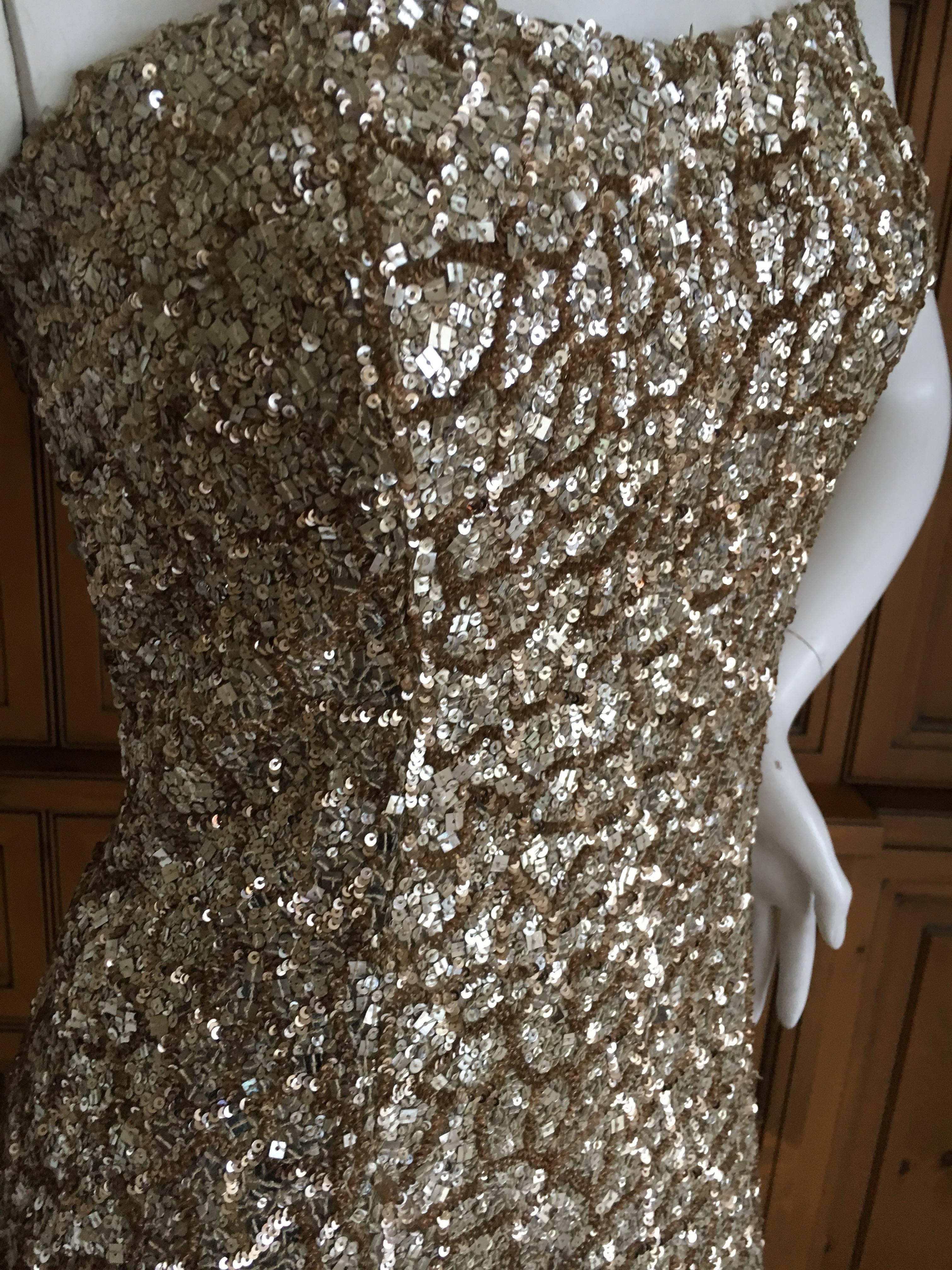 Monique Lhuillier Gold Sequin Mermaid Gown with Train For Sale 1