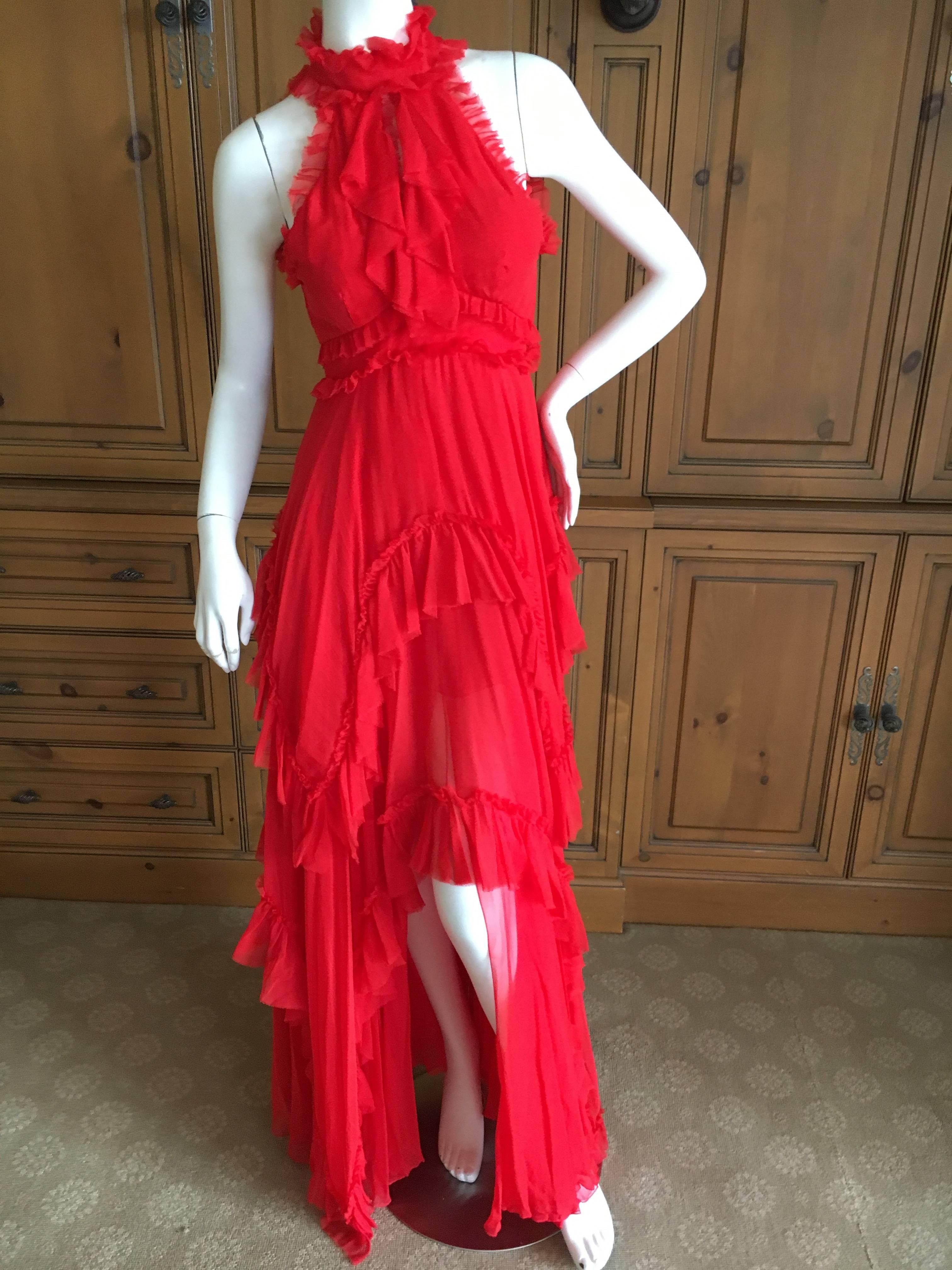 Red Emelio Pucci Scarlet Silk Ruffled Halter Dress  For Sale