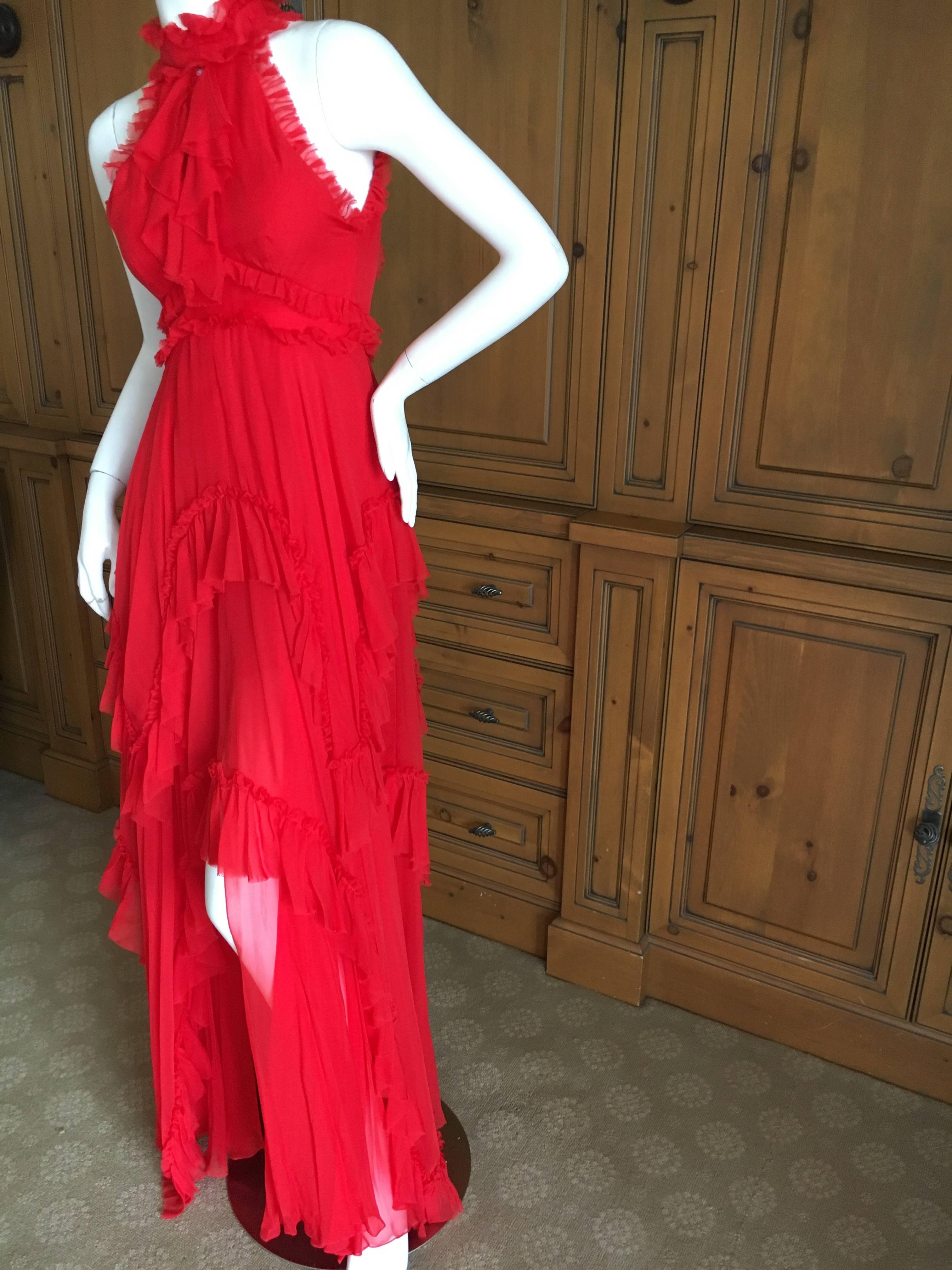 Emelio Pucci Scarlet Silk Ruffled Halter Dress  In Excellent Condition For Sale In Cloverdale, CA