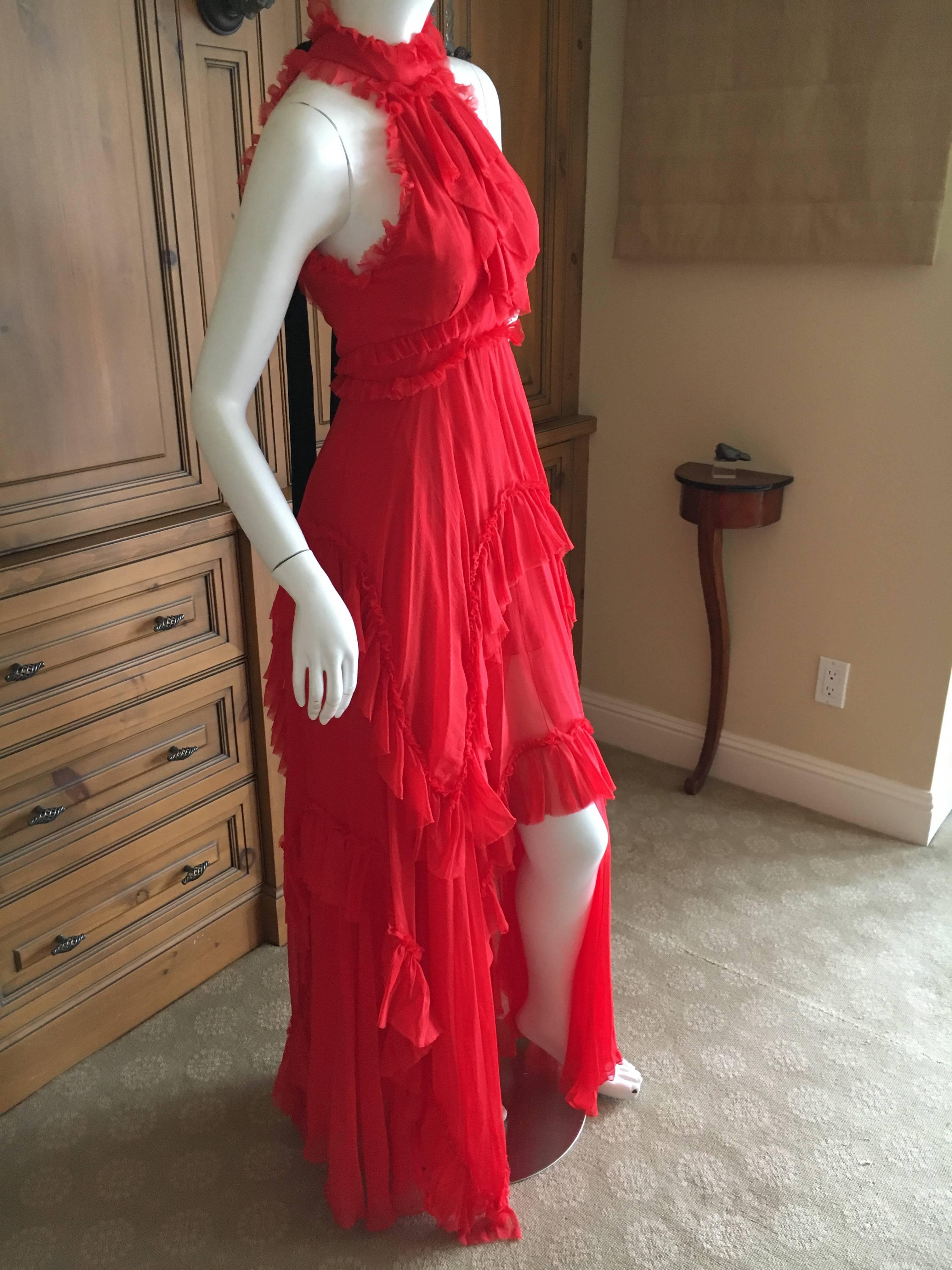 Women's Emelio Pucci Scarlet Silk Ruffled Halter Dress  For Sale