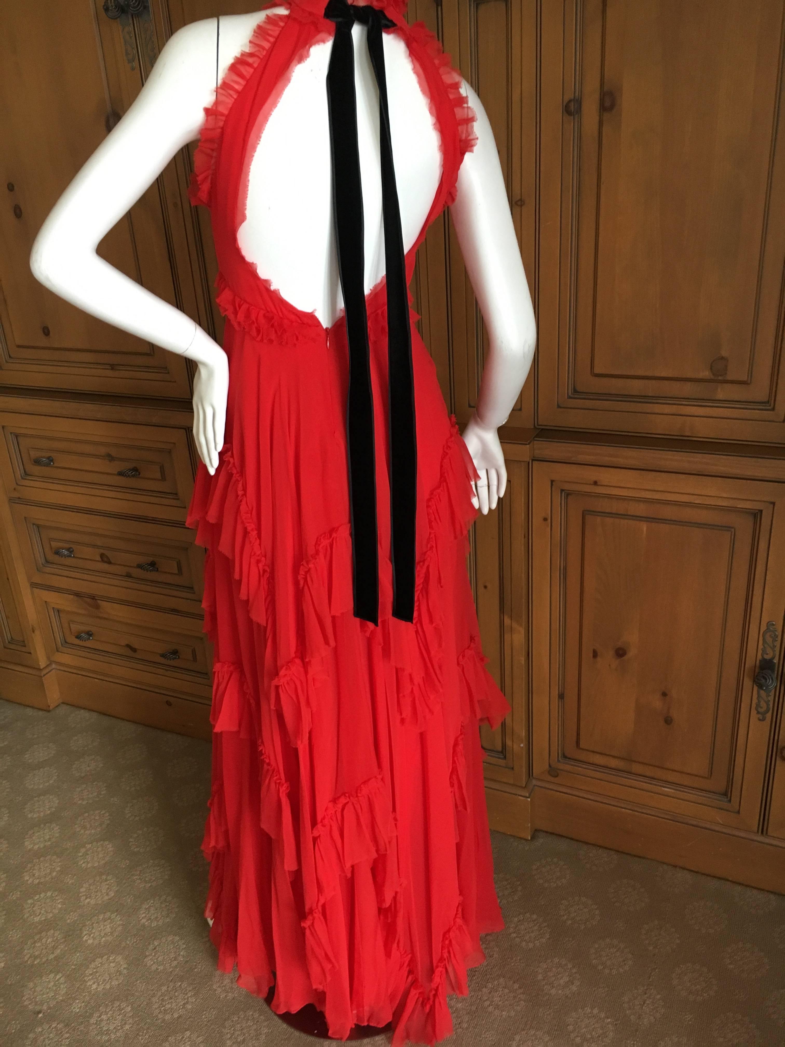 Emelio Pucci Scarlet Silk Ruffled Halter Dress  For Sale 1