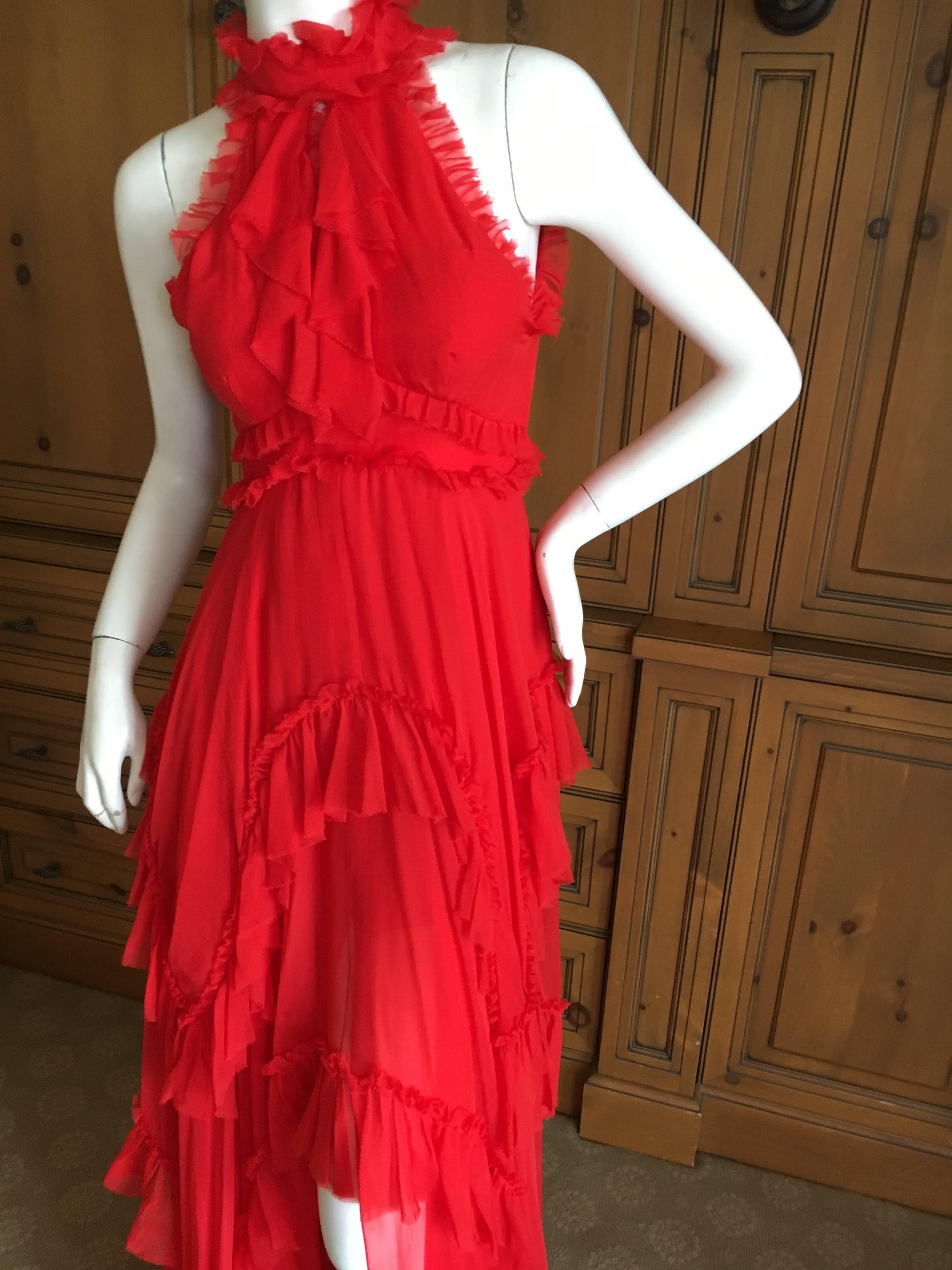 Emelio Pucci Scarlet Silk Ruffled Halter Dress  For Sale 2