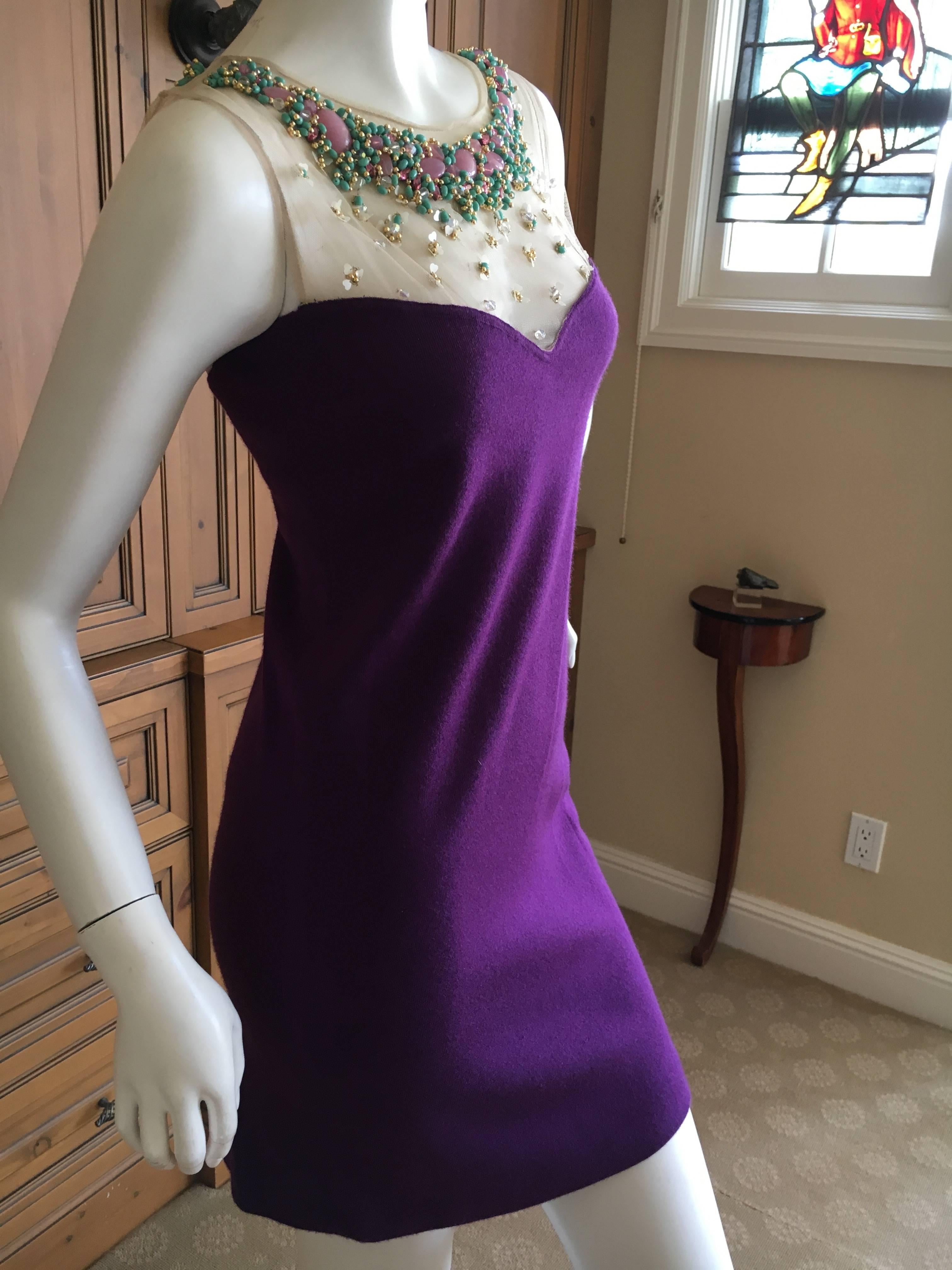 Women's Christian Dior Purple Cashmere Cocktail Dress with Jeweled Collar by Lesage For Sale