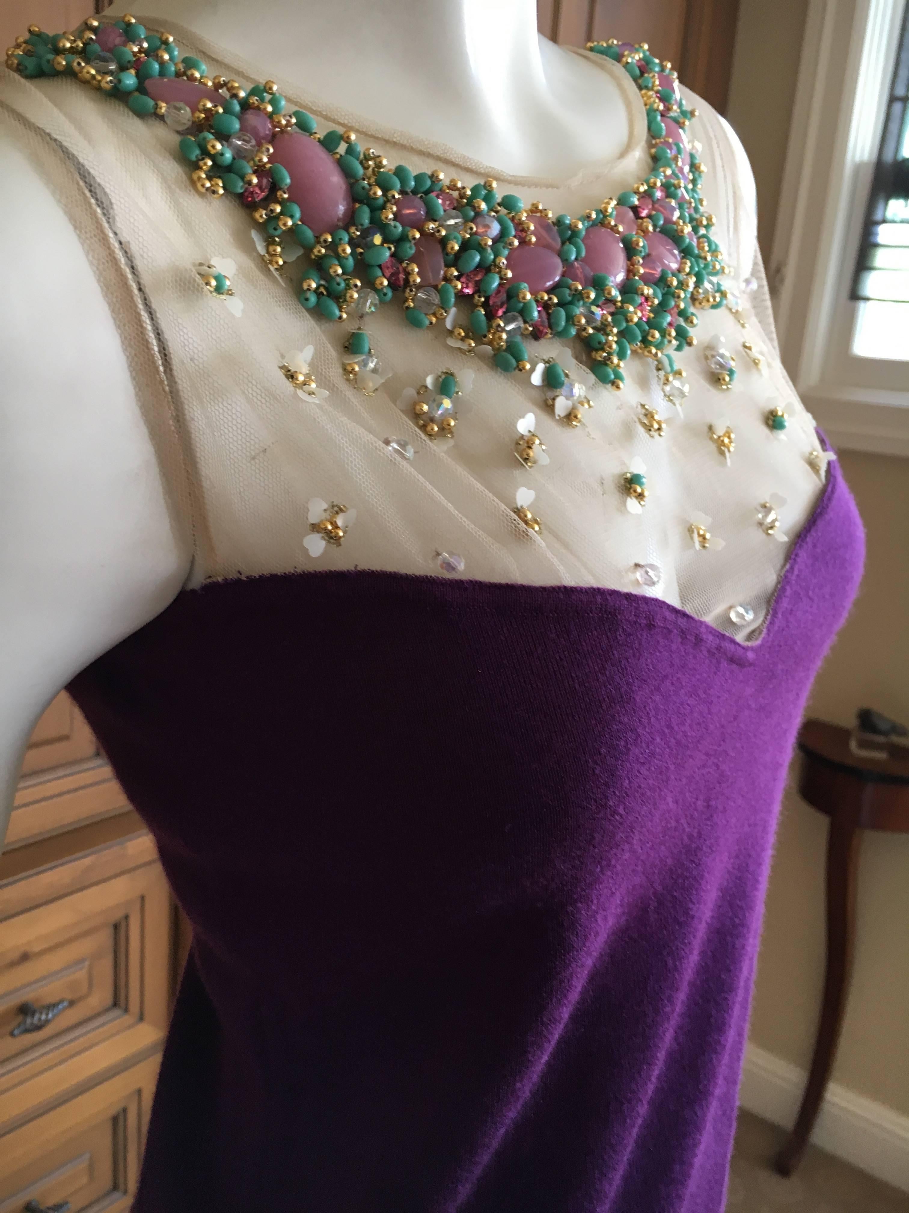 Christian Dior Purple Cashmere Cocktail Dress with Jeweled Collar by Lesage For Sale 2