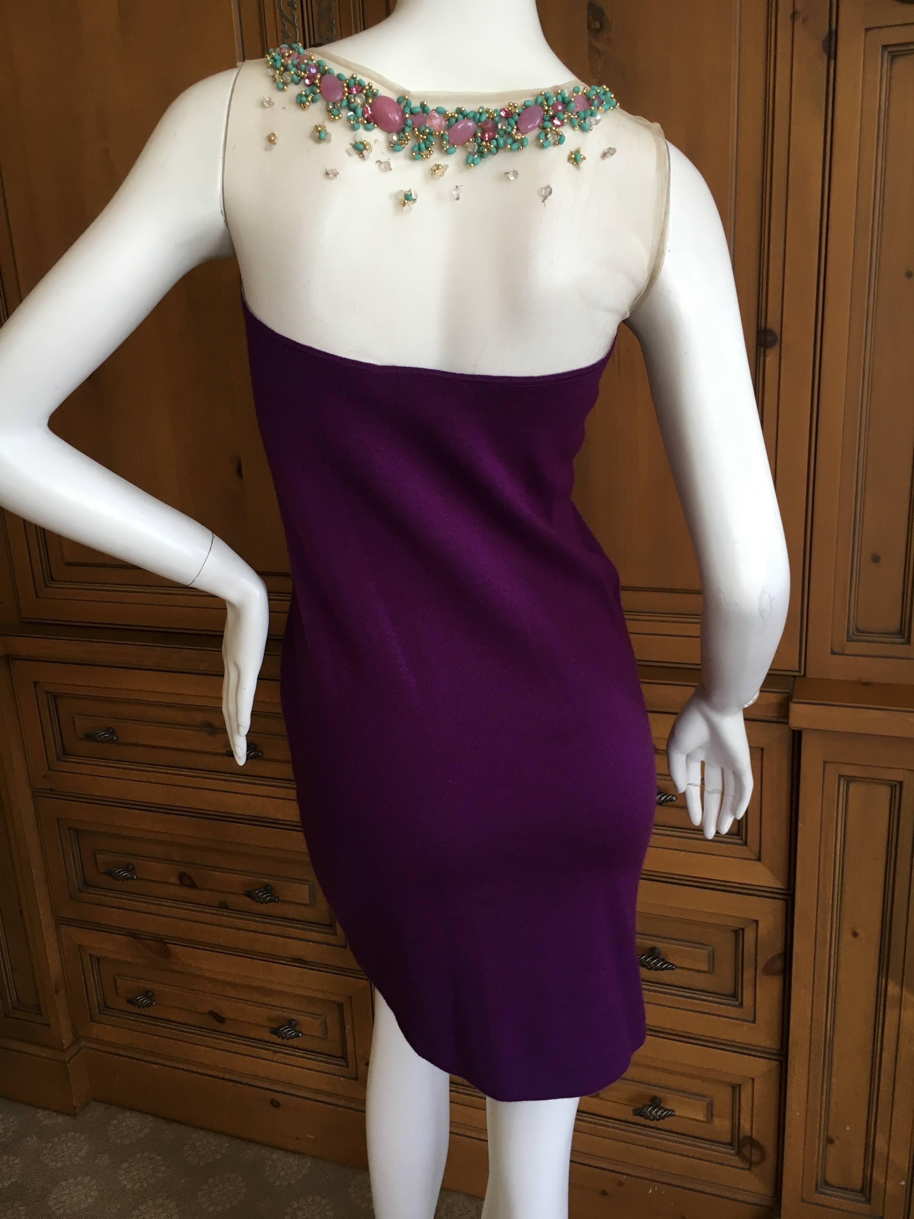 Christian Dior Purple Cashmere Cocktail Dress with Jeweled Collar by Lesage For Sale 5