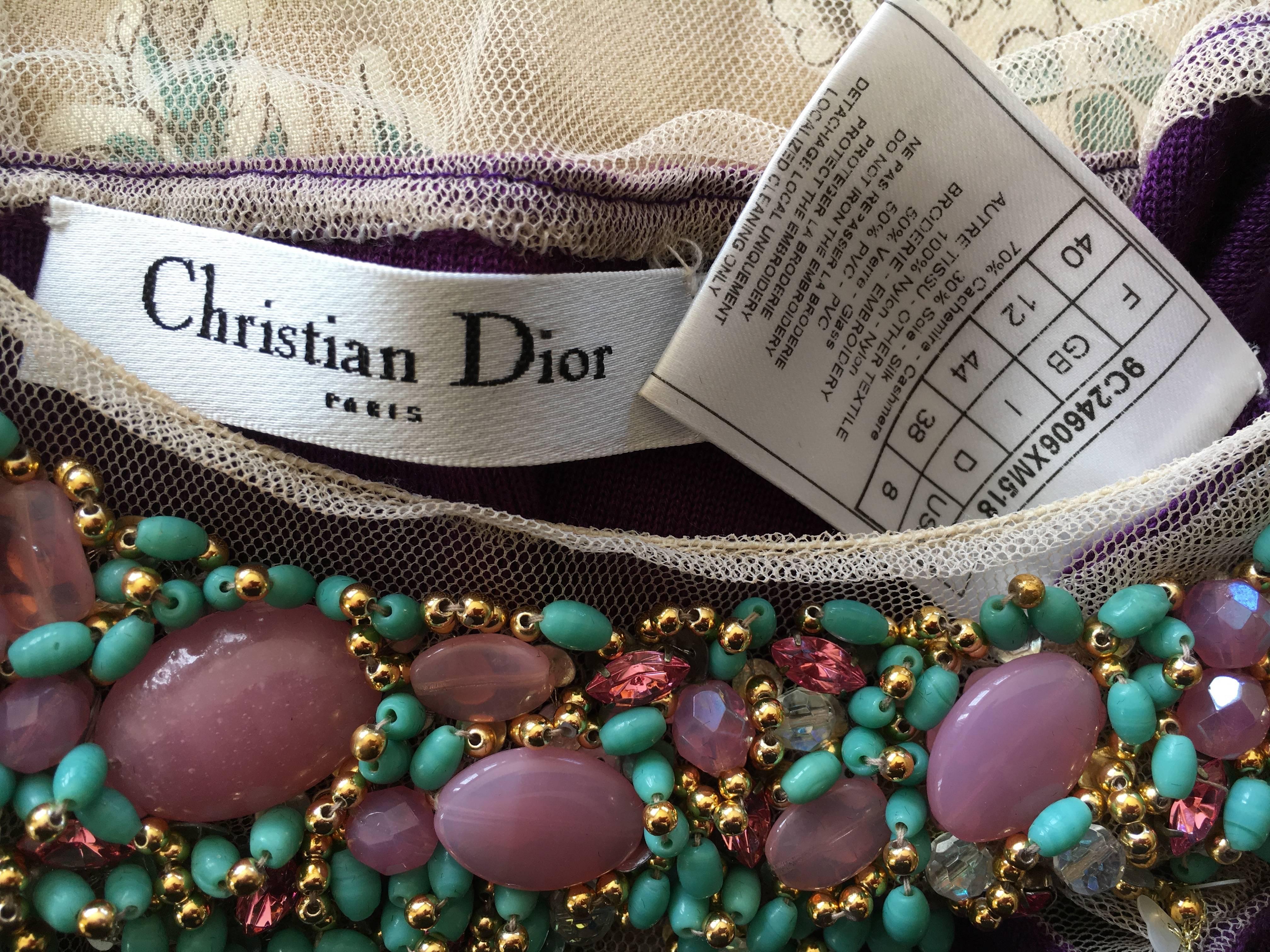 Christian Dior Purple Cashmere Cocktail Dress with Jeweled Collar by Lesage For Sale 6