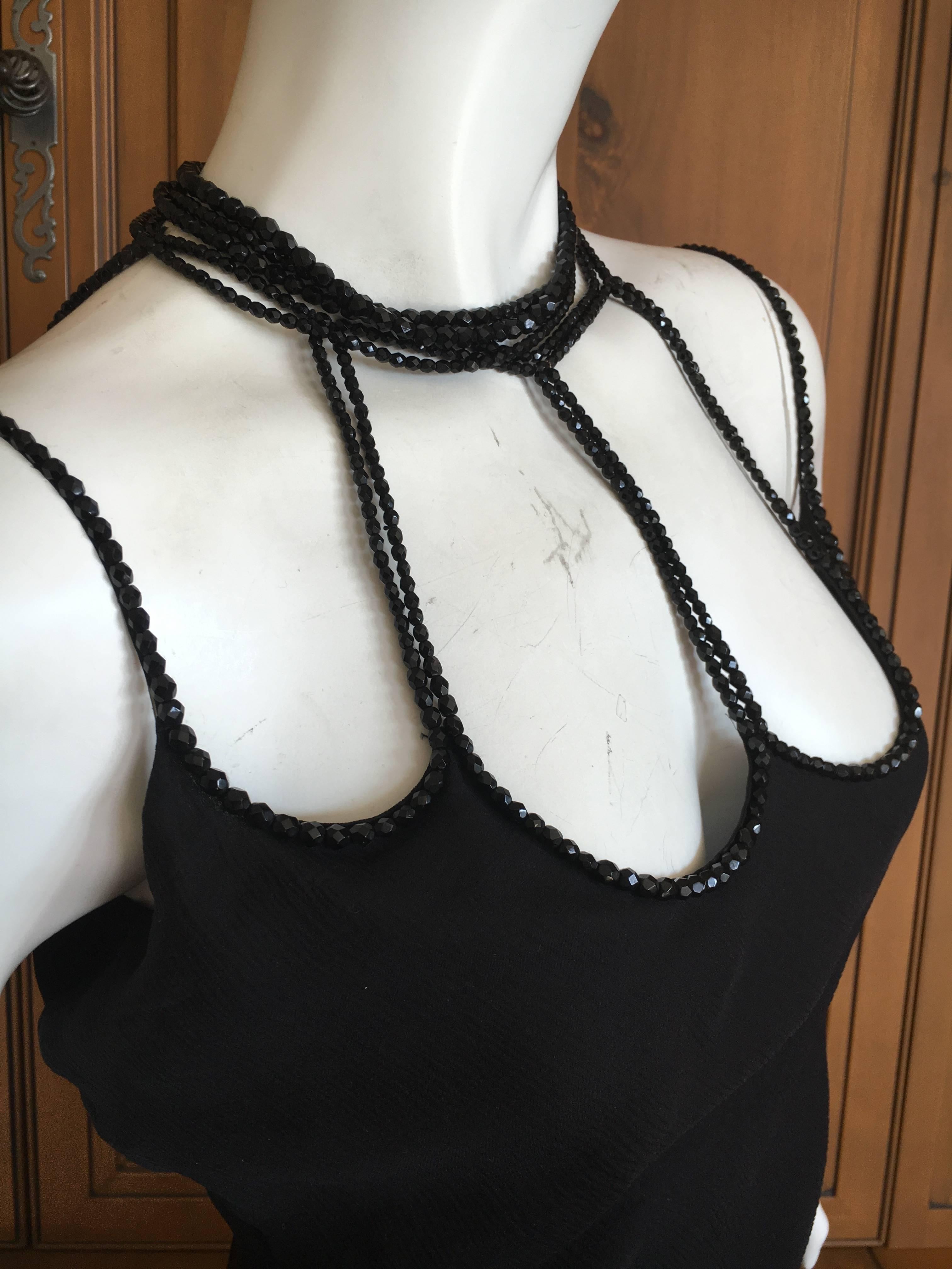 Women's Dior Bergdorf Goodman 1990's Black Silk Dress with Jet Bead Bondage Neckline