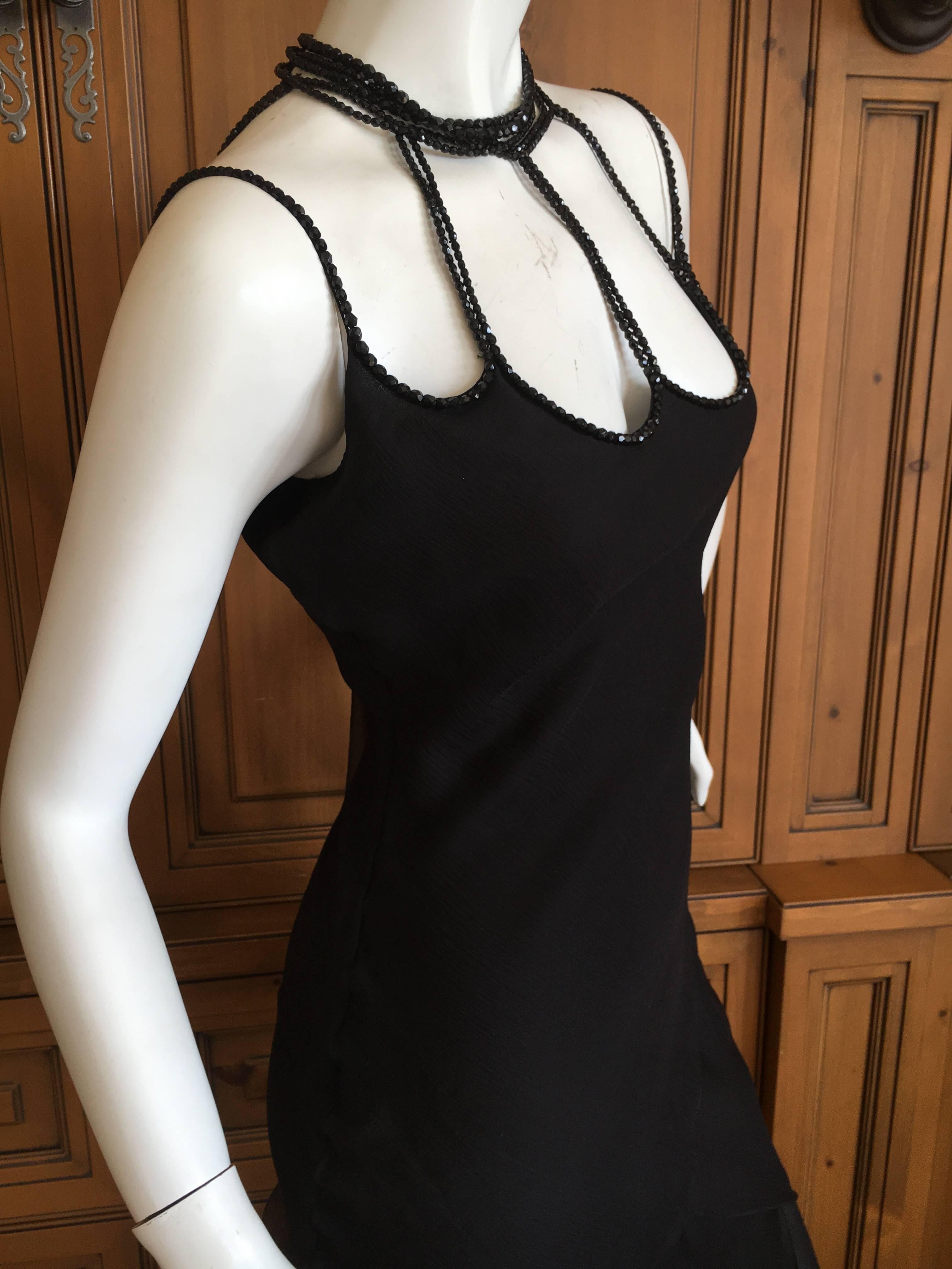 Dior Bergdorf Goodman 1990's Black Silk Dress with Jet Bead Bondage Neckline 1