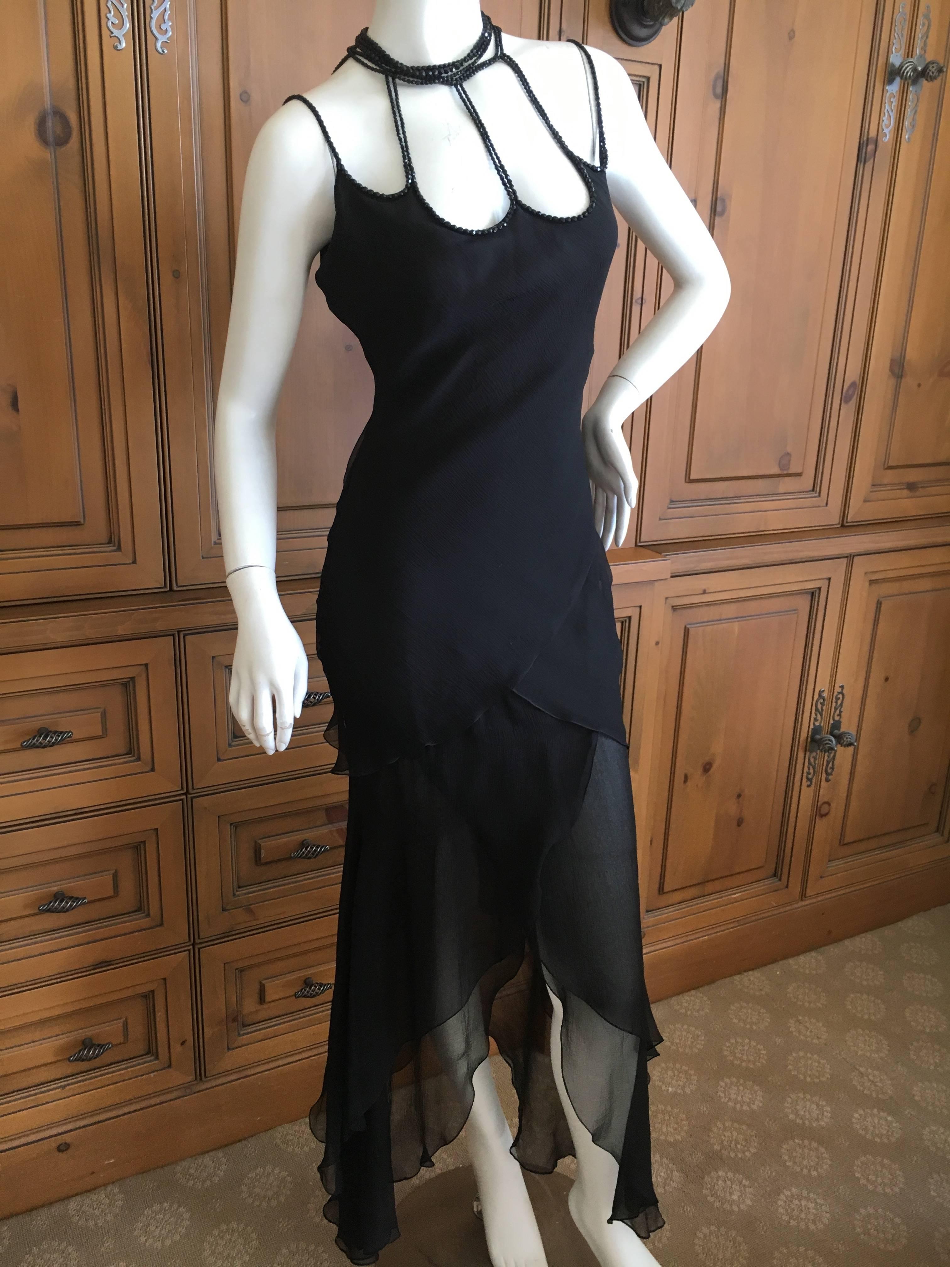Dior Bergdorf Goodman 1990's Black Silk Dress with Jet Bead Bondage Neckline 3