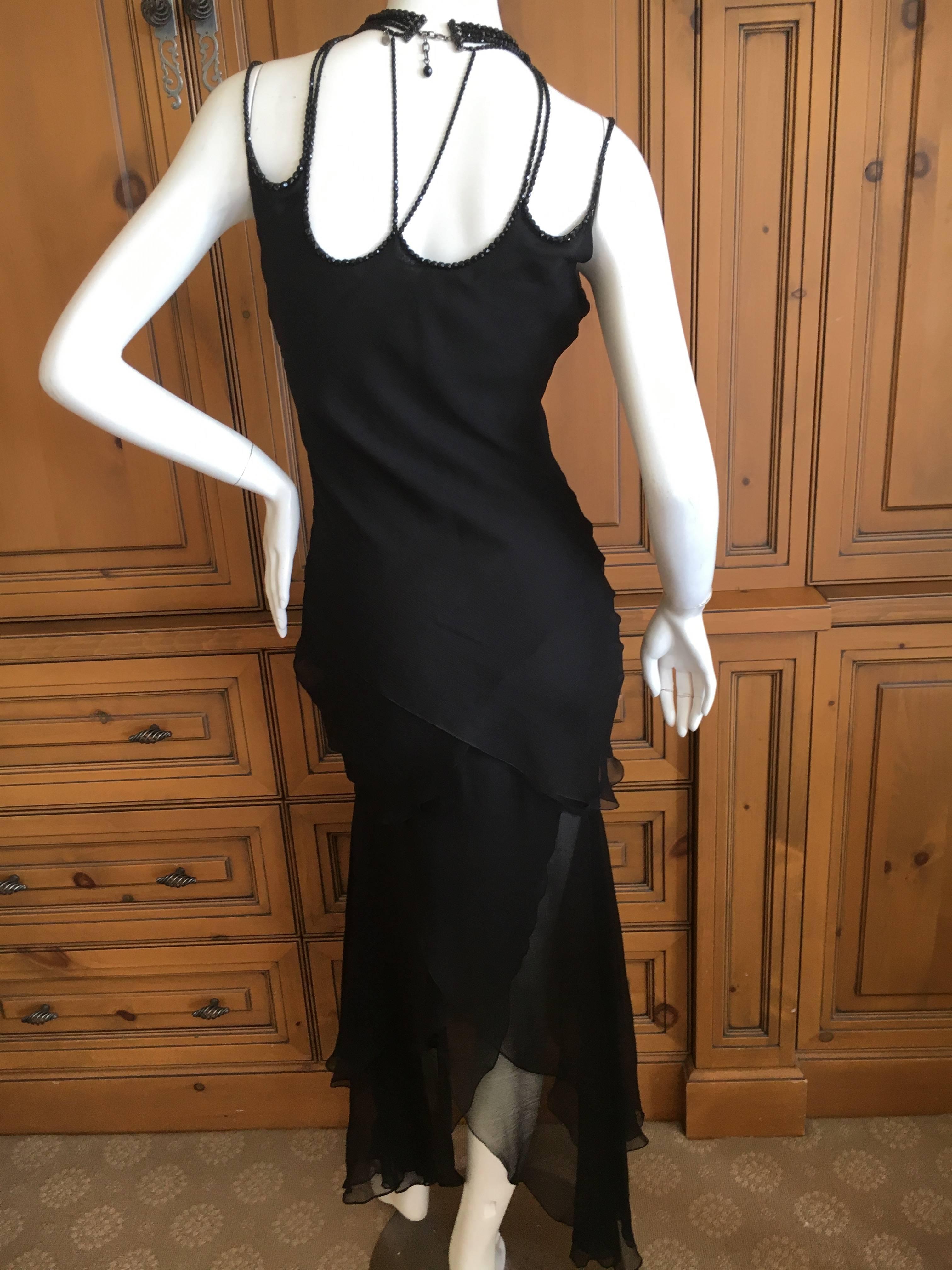Dior Bergdorf Goodman 1990's Black Silk Dress with Jet Bead Bondage Neckline 2