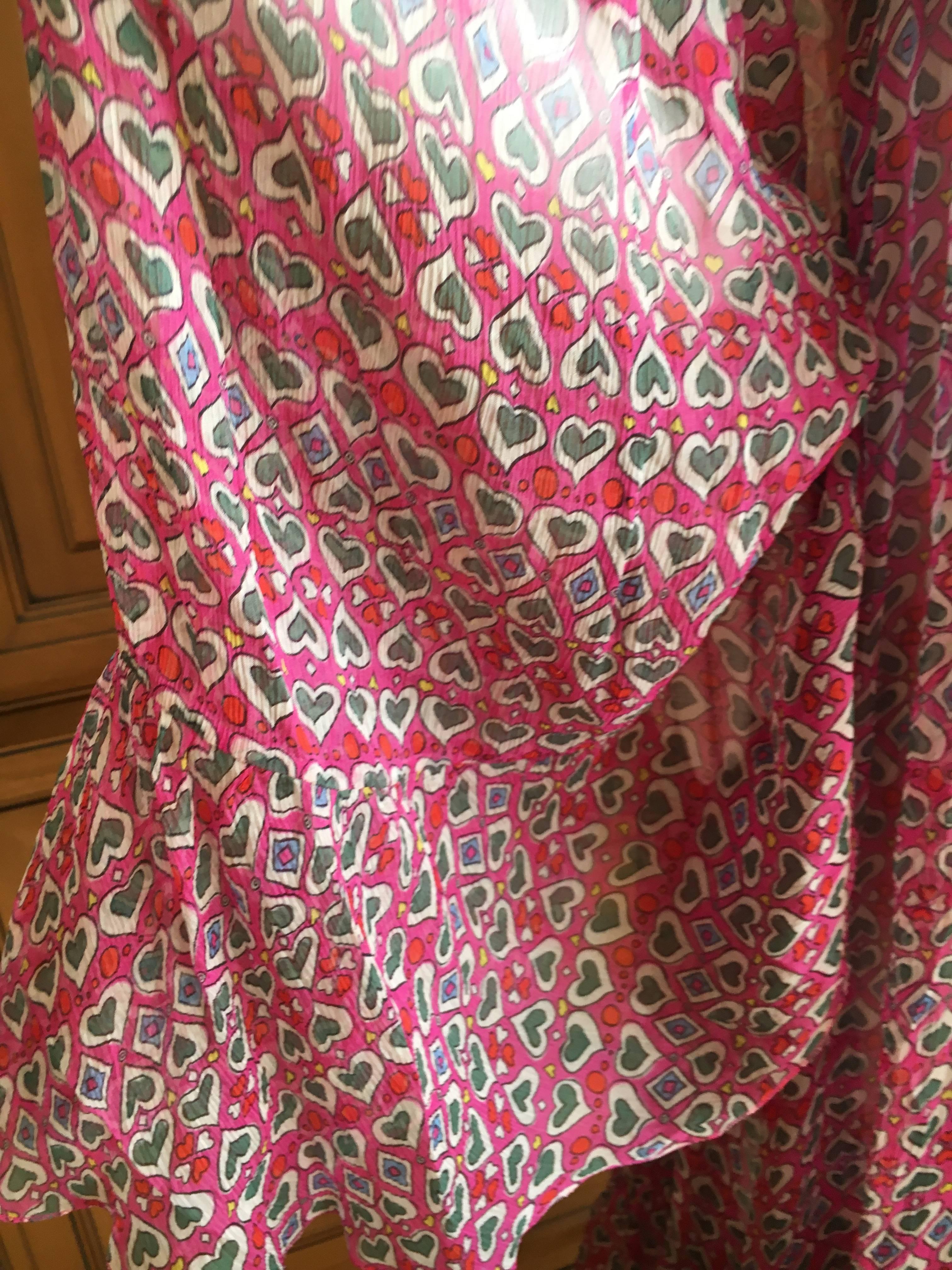Gray Moschino Jeweled Sheer Heart Pattern Silk Bell Sleeve Festival Dress