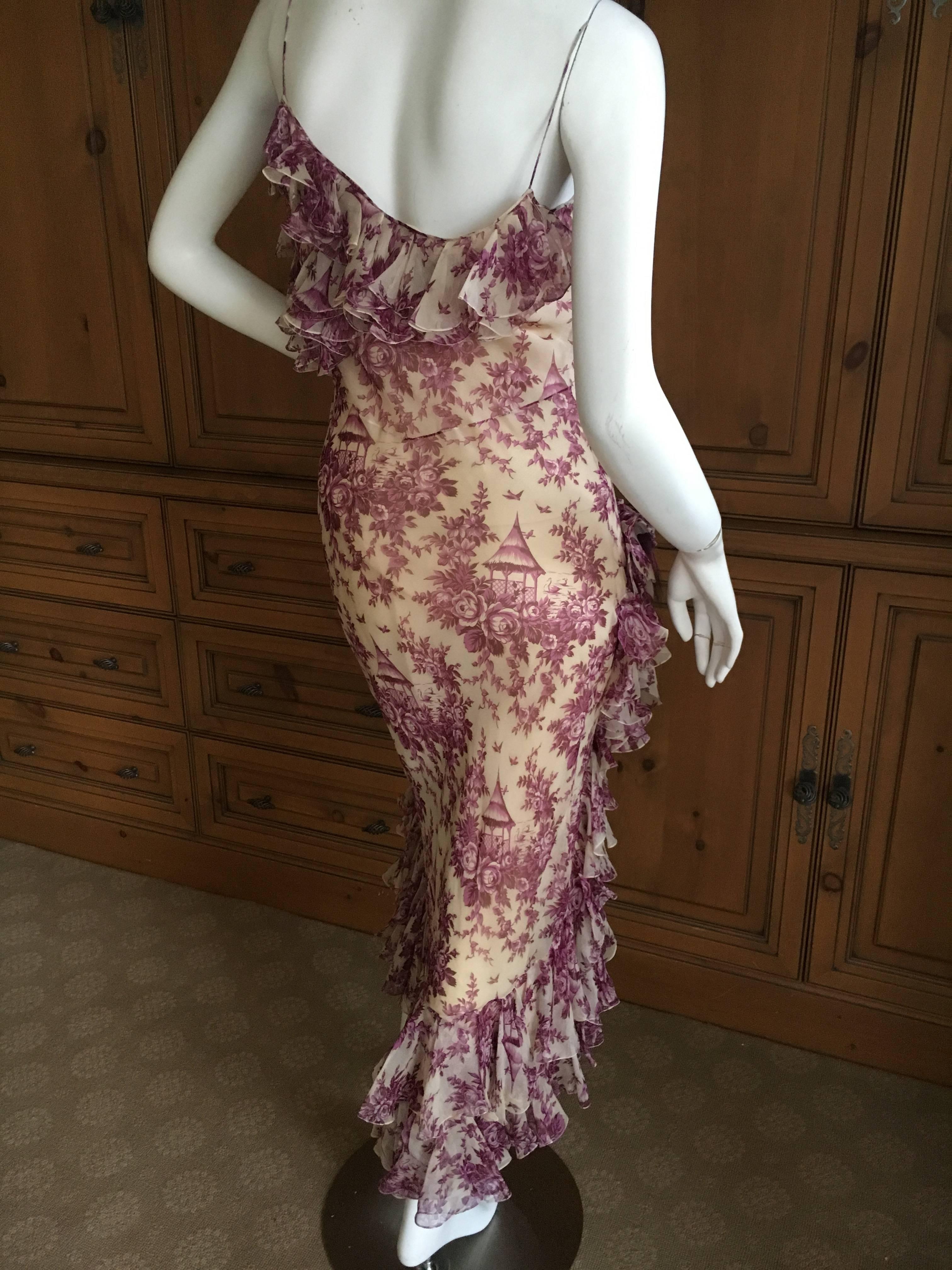 Beige John Galliano Purple Toile de Joie Ruffle Cocktail Dress NWT For Sale