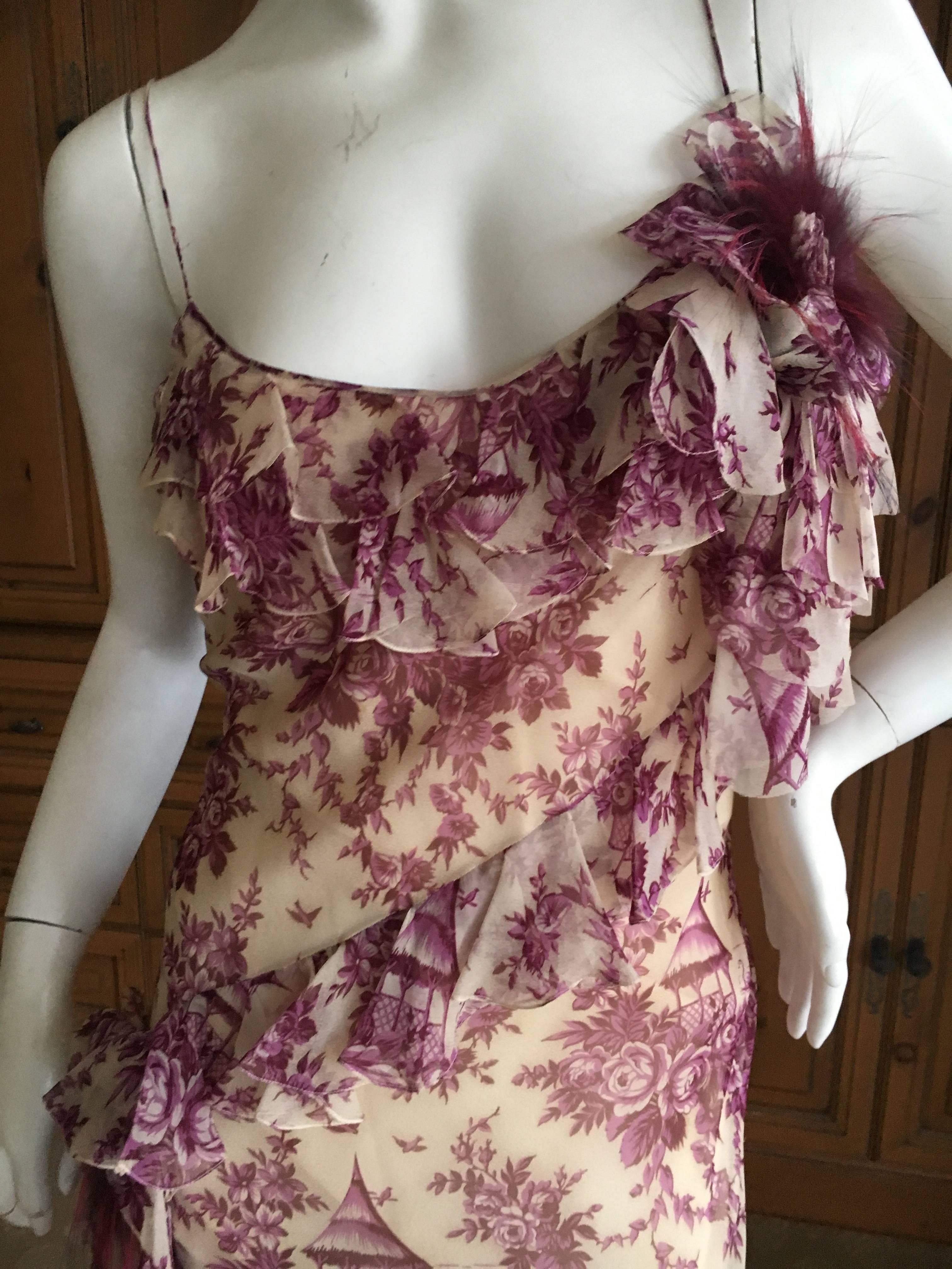 Women's John Galliano Purple Toile de Joie Ruffle Cocktail Dress NWT For Sale