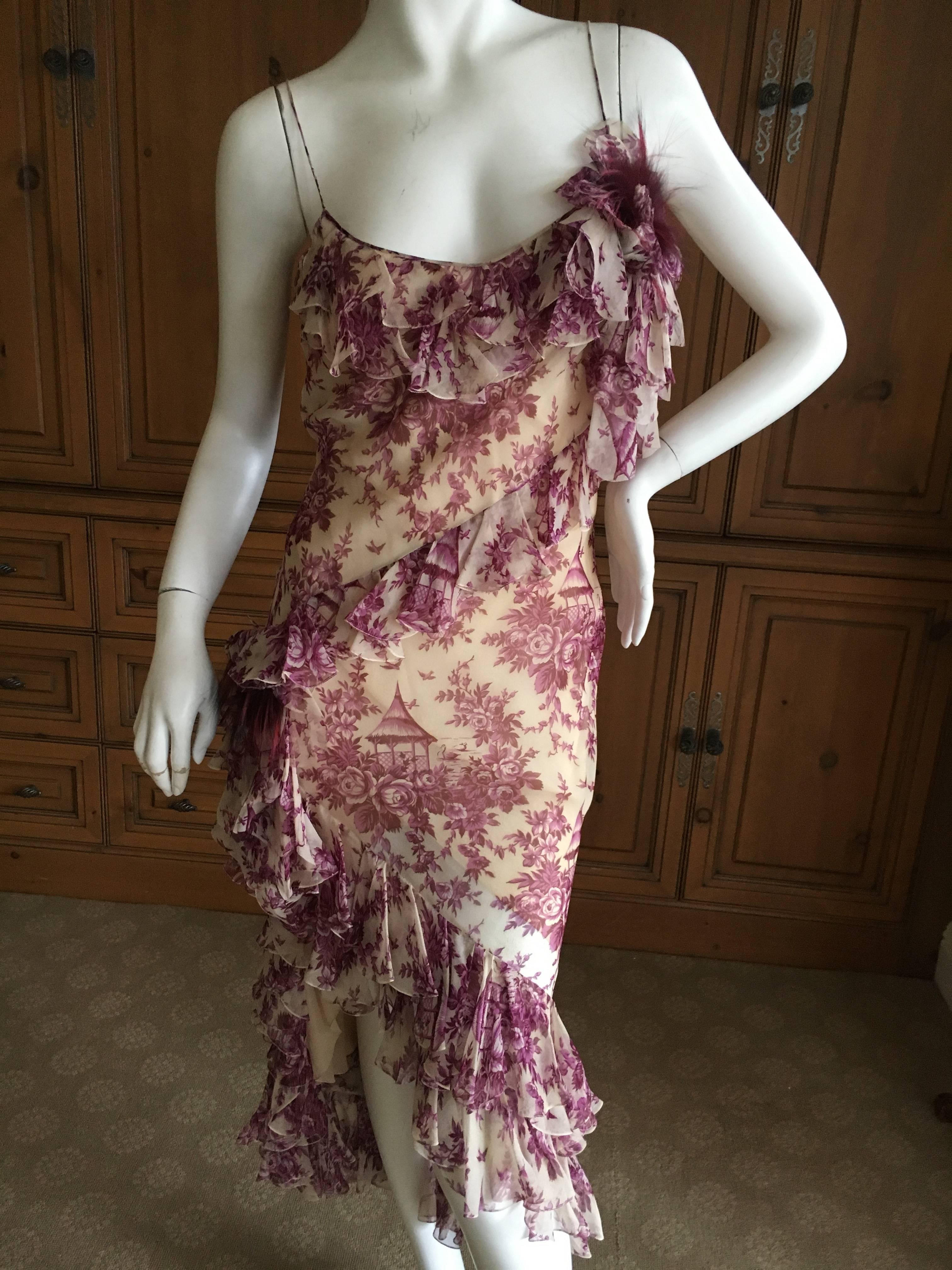 John Galliano Purple Toile de Joie Ruffle Cocktail Dress NWT For Sale 2