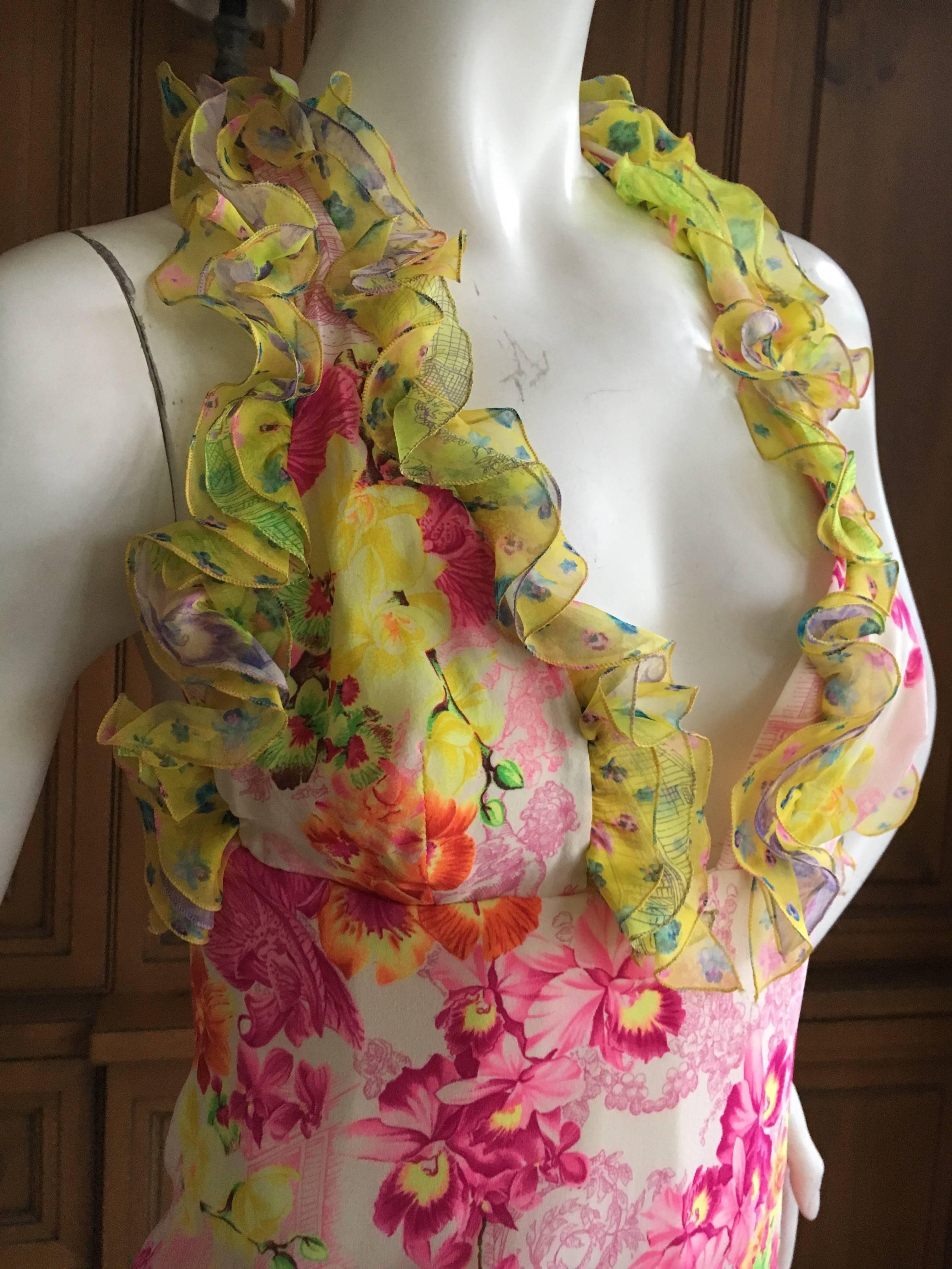 Versace Romantic Vintage Floral Ruffle Halter Dress In Excellent Condition For Sale In Cloverdale, CA
