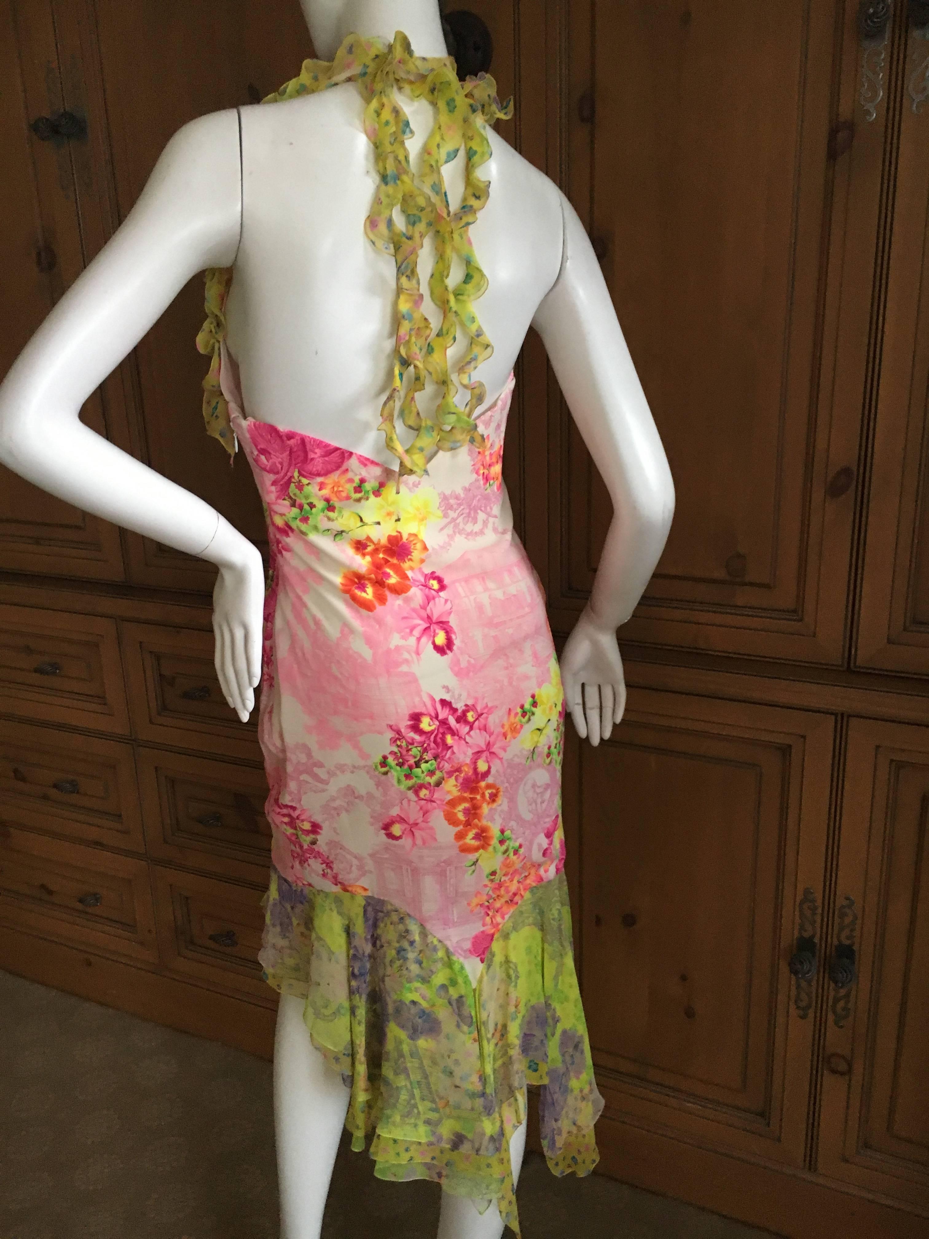 Versace Romantic Vintage Floral Ruffle Halter Dress For Sale 1