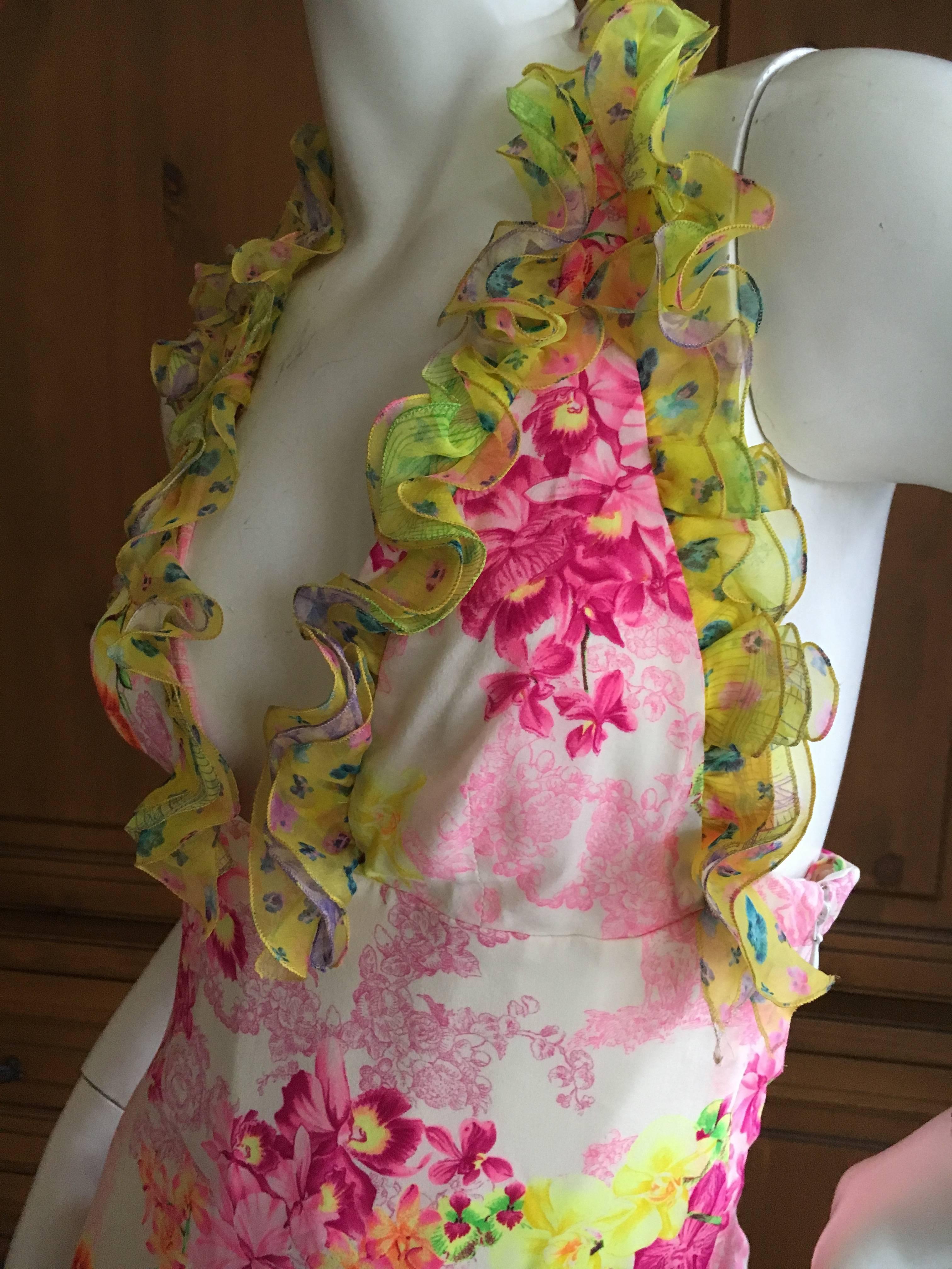 Versace Romantic Vintage Floral Ruffle Halter Dress For Sale 2