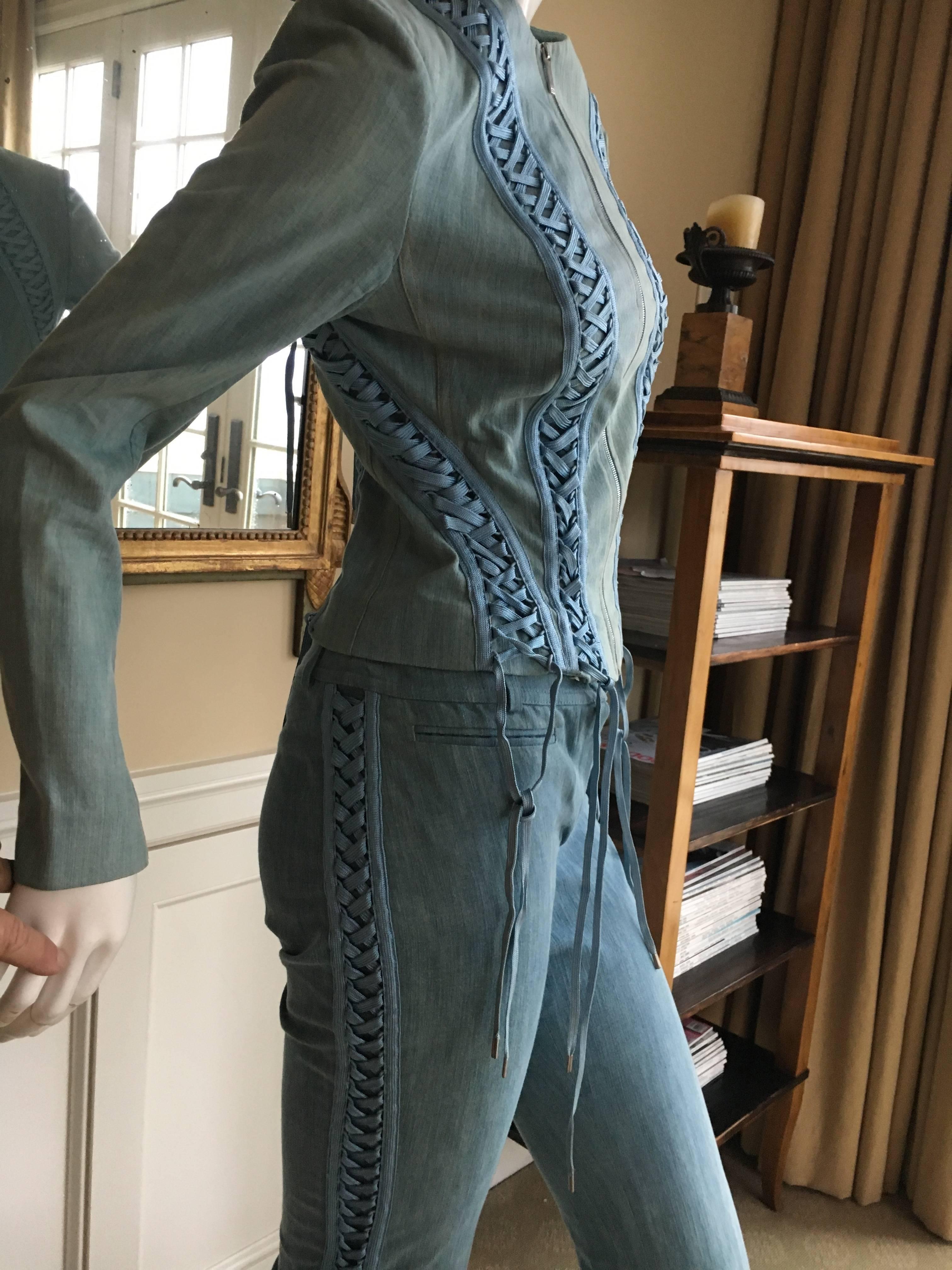 Christian Dior by John Galliano Denim Blue Jean Corset Lace Jacket In Good Condition For Sale In Cloverdale, CA