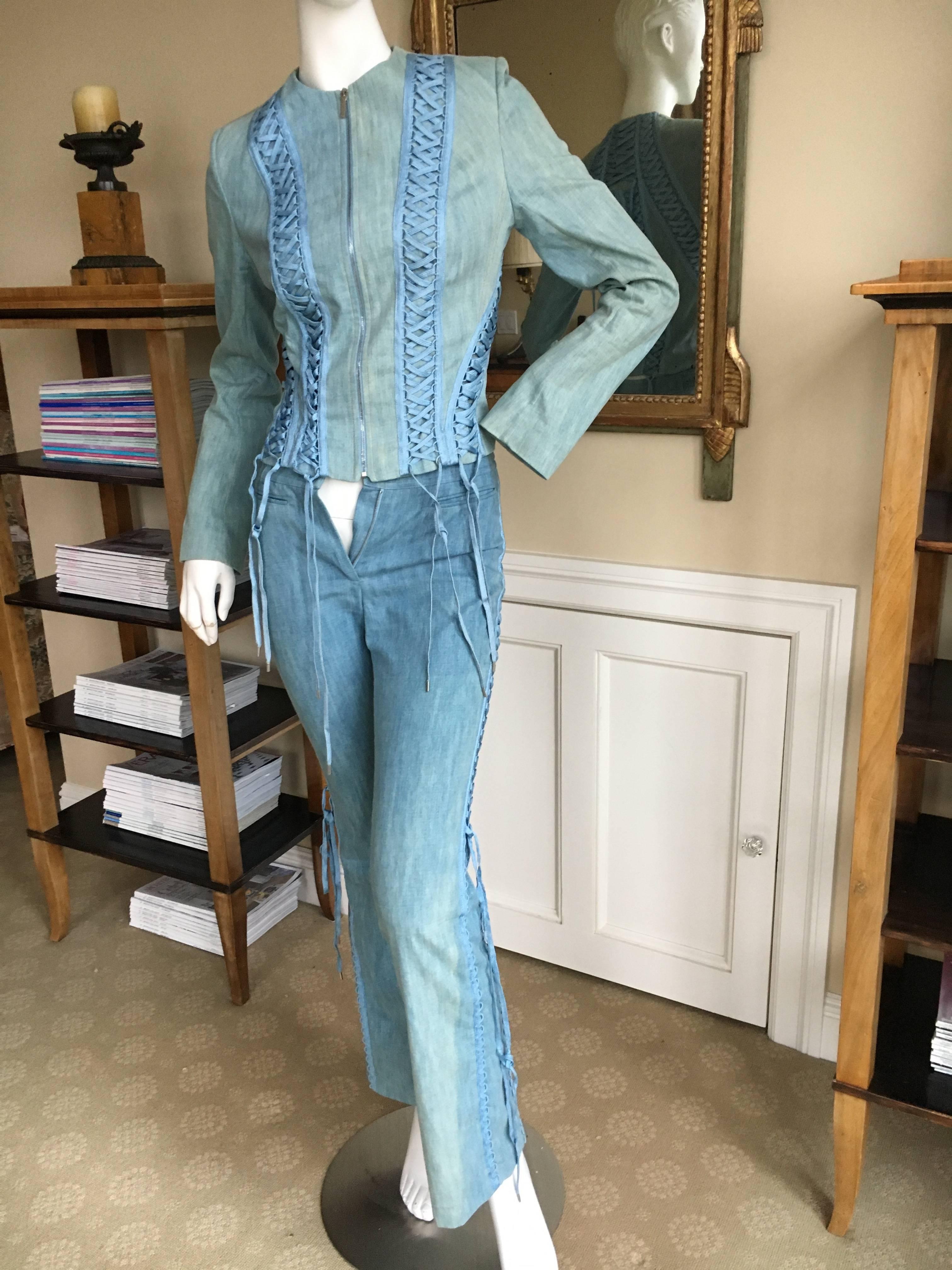 Christian Dior by John Galliano Denim Blue Jean Corset Lace Jacket For Sale 1