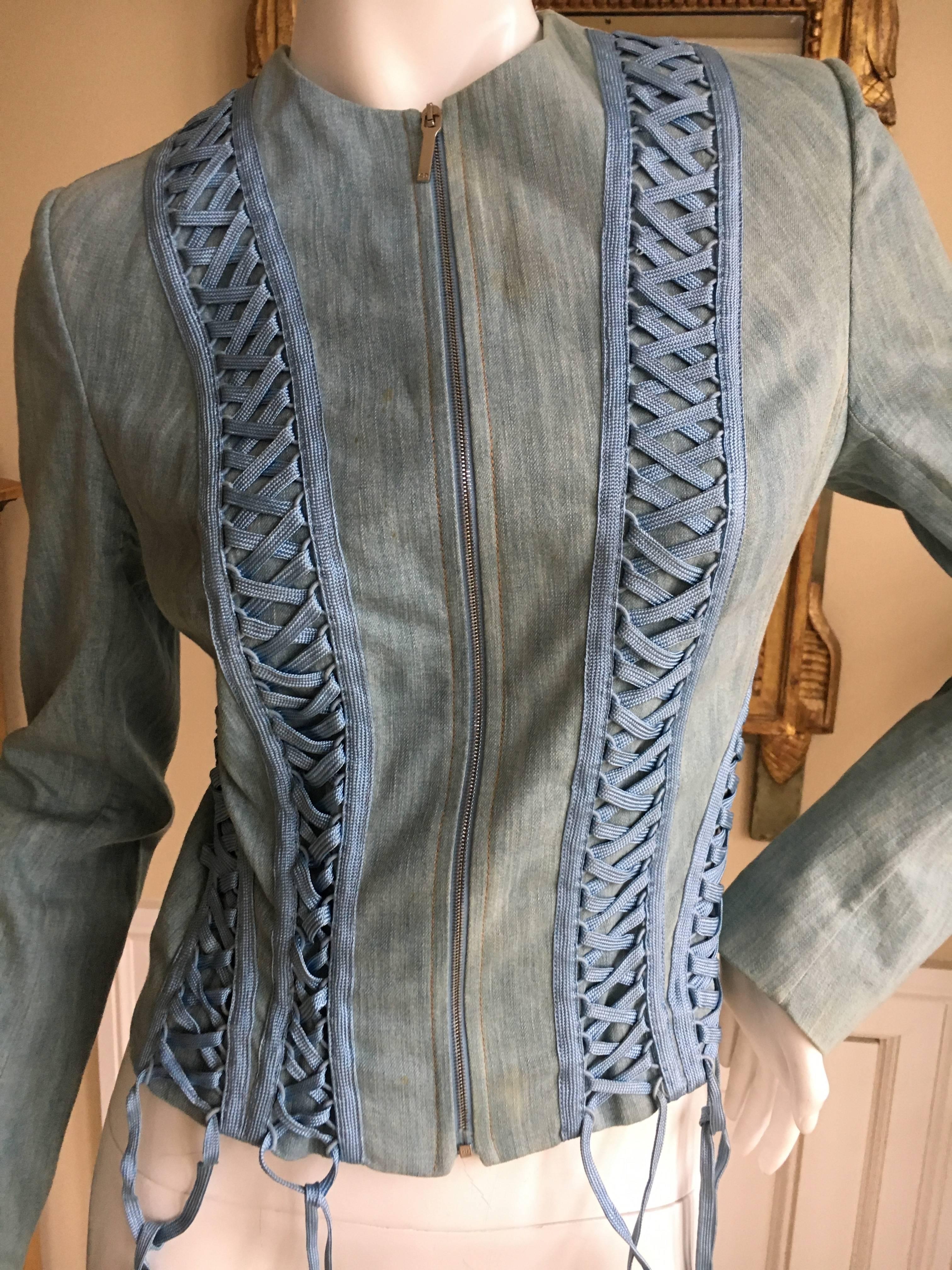Christian Dior by John Galliano Denim Blue Jean Corset Lace Jacket For Sale 2