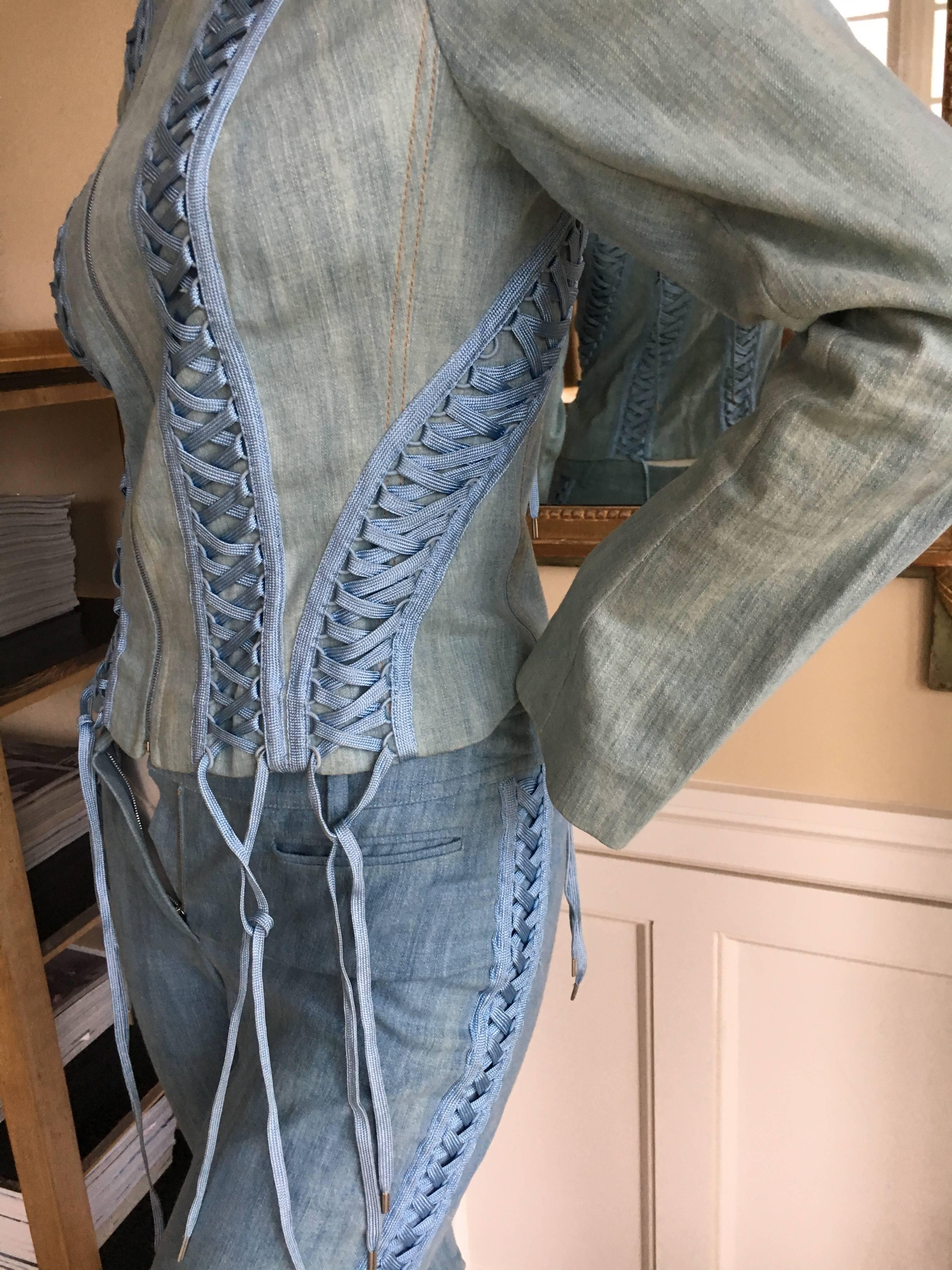 Christian Dior by John Galliano Denim Blue Jean Corset Lace Jacket For Sale 3