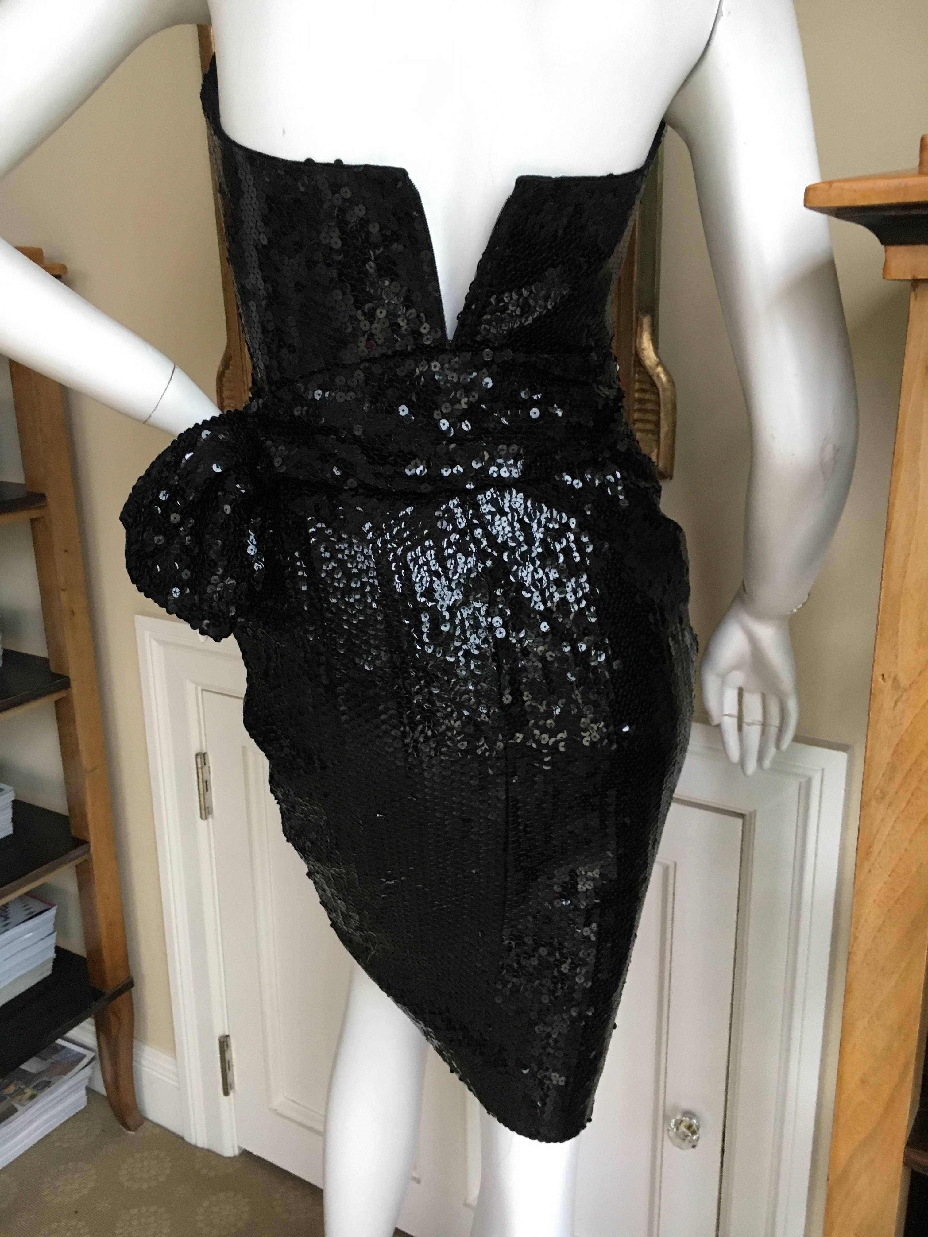 Women's Thierry Mugler Vintage 80's Black Sequin Wrap Style Cocktail Dress