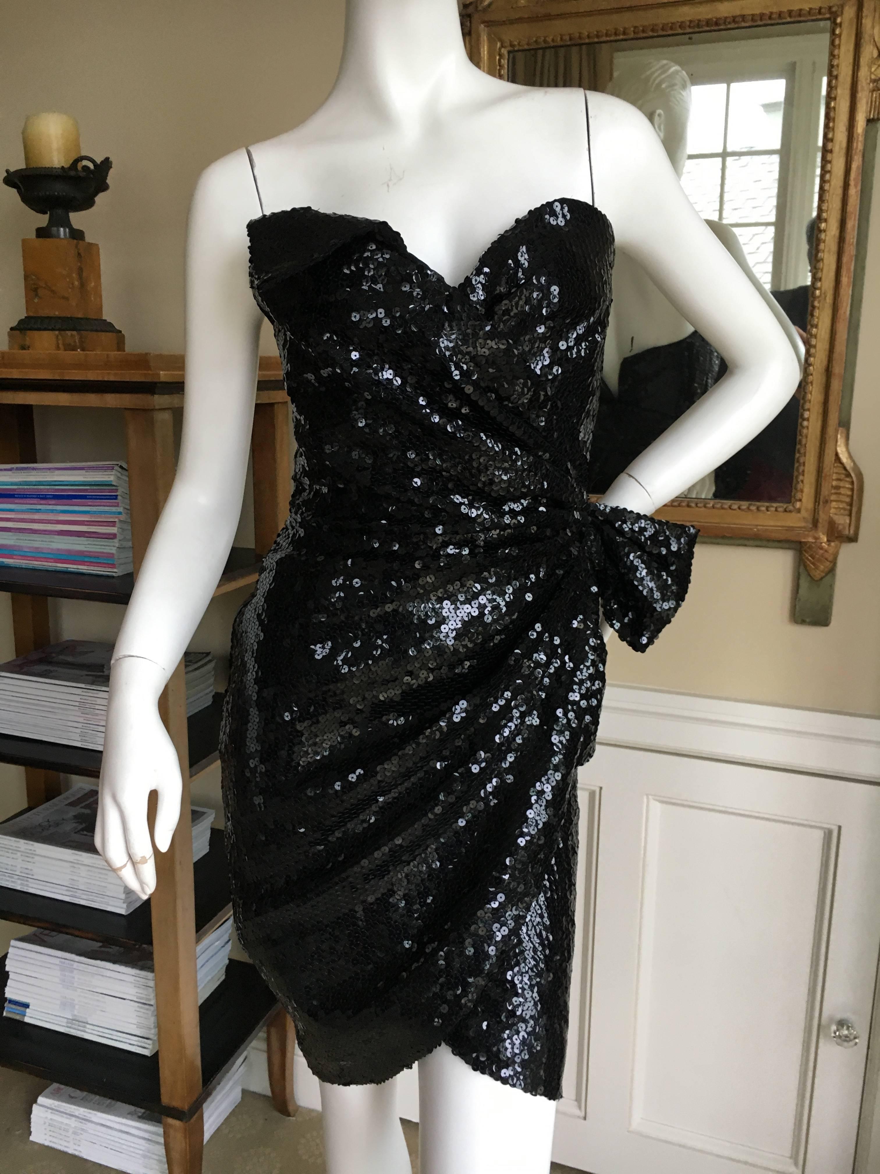 Thierry Mugler Vintage 80's Black Sequin Wrap Style Cocktail Dress 2