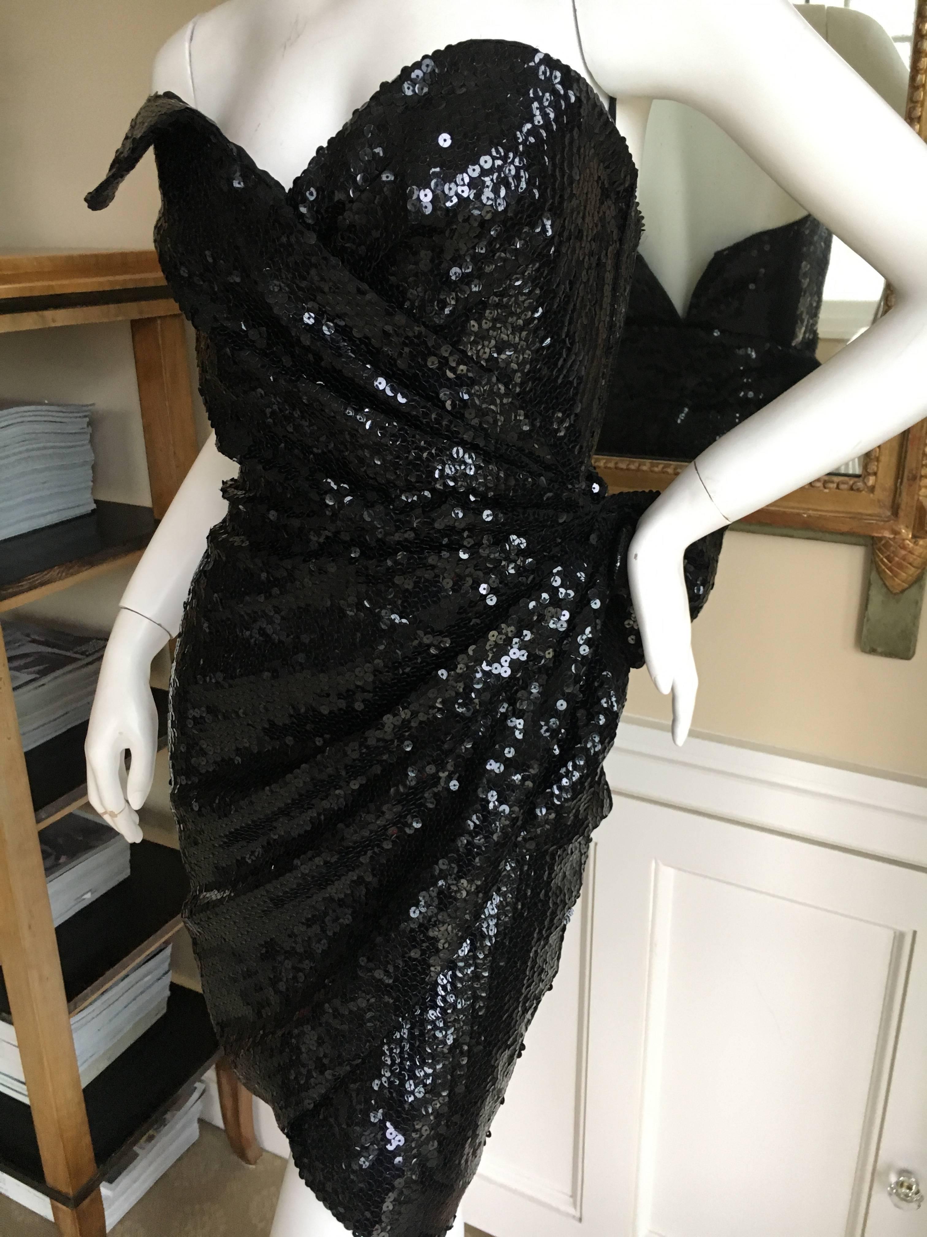 Thierry Mugler Vintage 80's Black Sequin Wrap Style Cocktail Dress 4