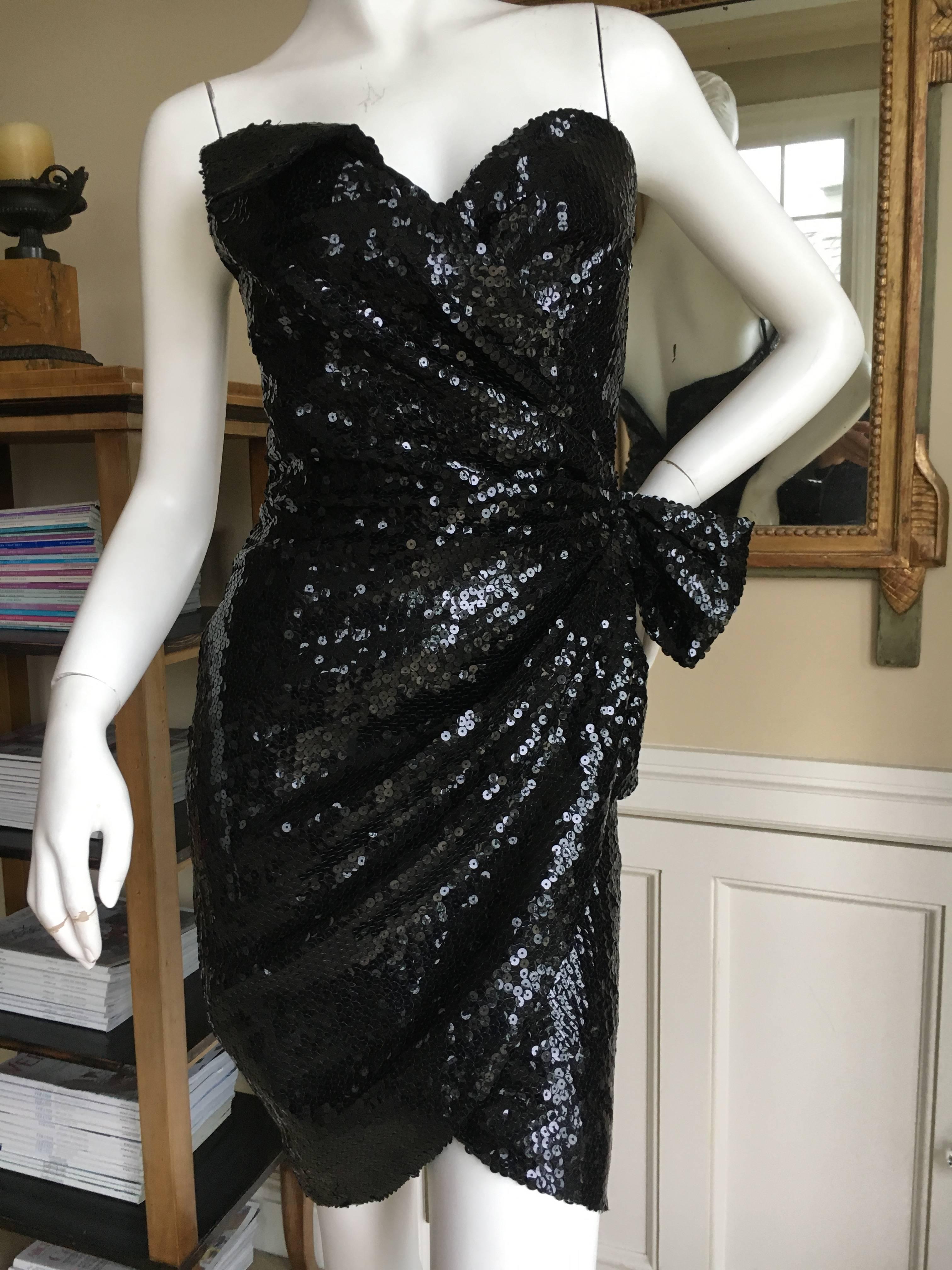 Thierry Mugler Vintage 80's Black Sequin Wrap Style Cocktail Dress 5