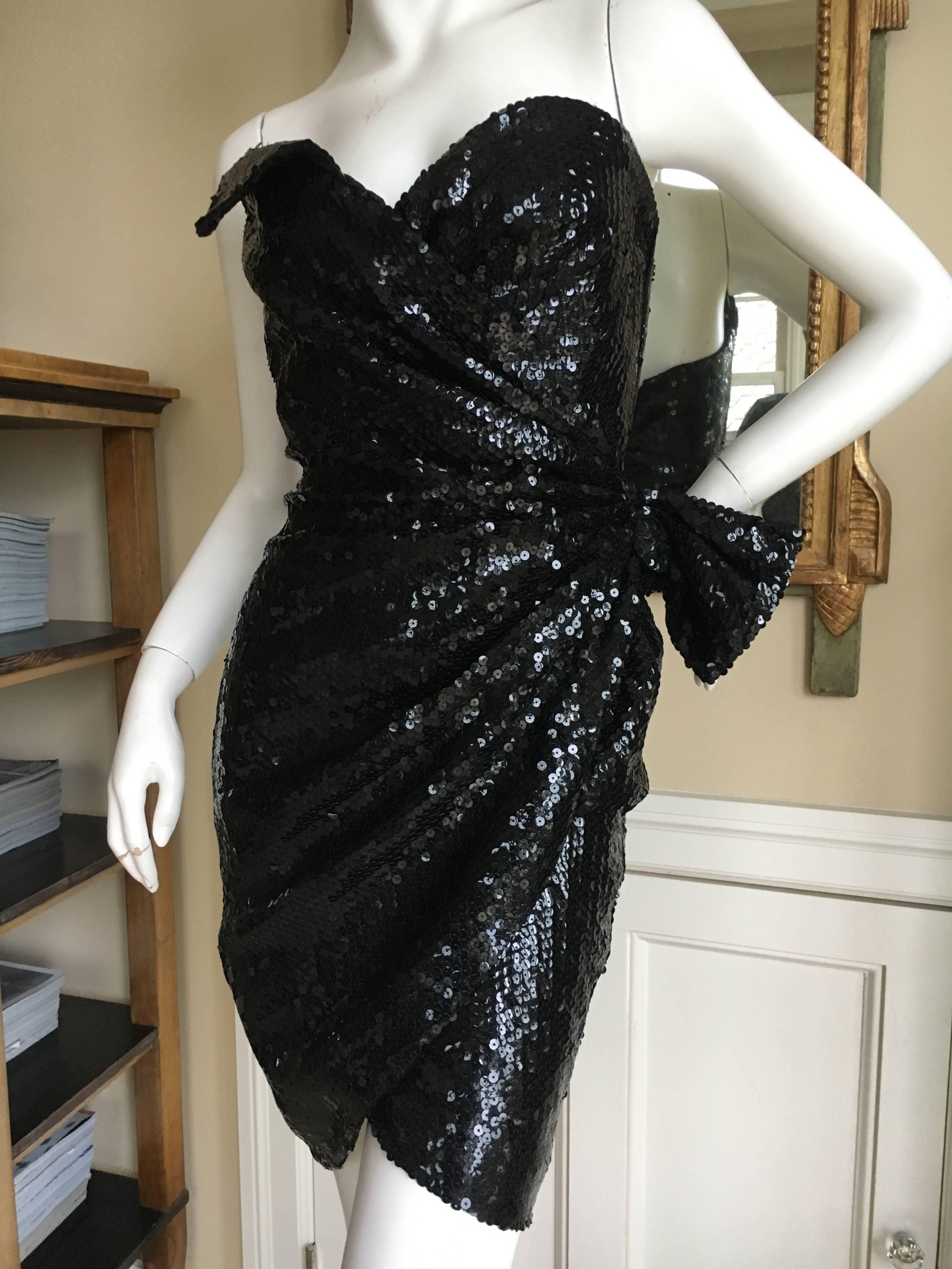 Thierry Mugler Vintage 80's Black Sequin Wrap Style Cocktail Dress 6