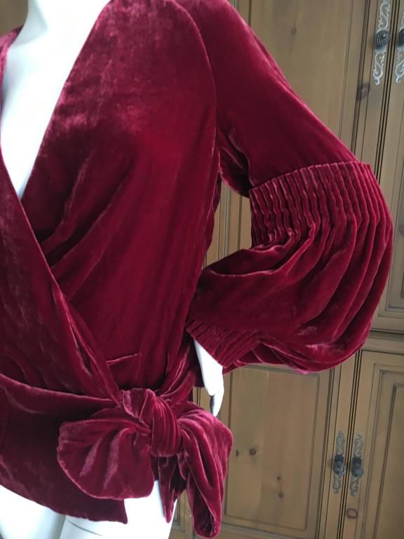 John Galliano Romantic Red Velvet Wrap Style Sleeve Blouse Size