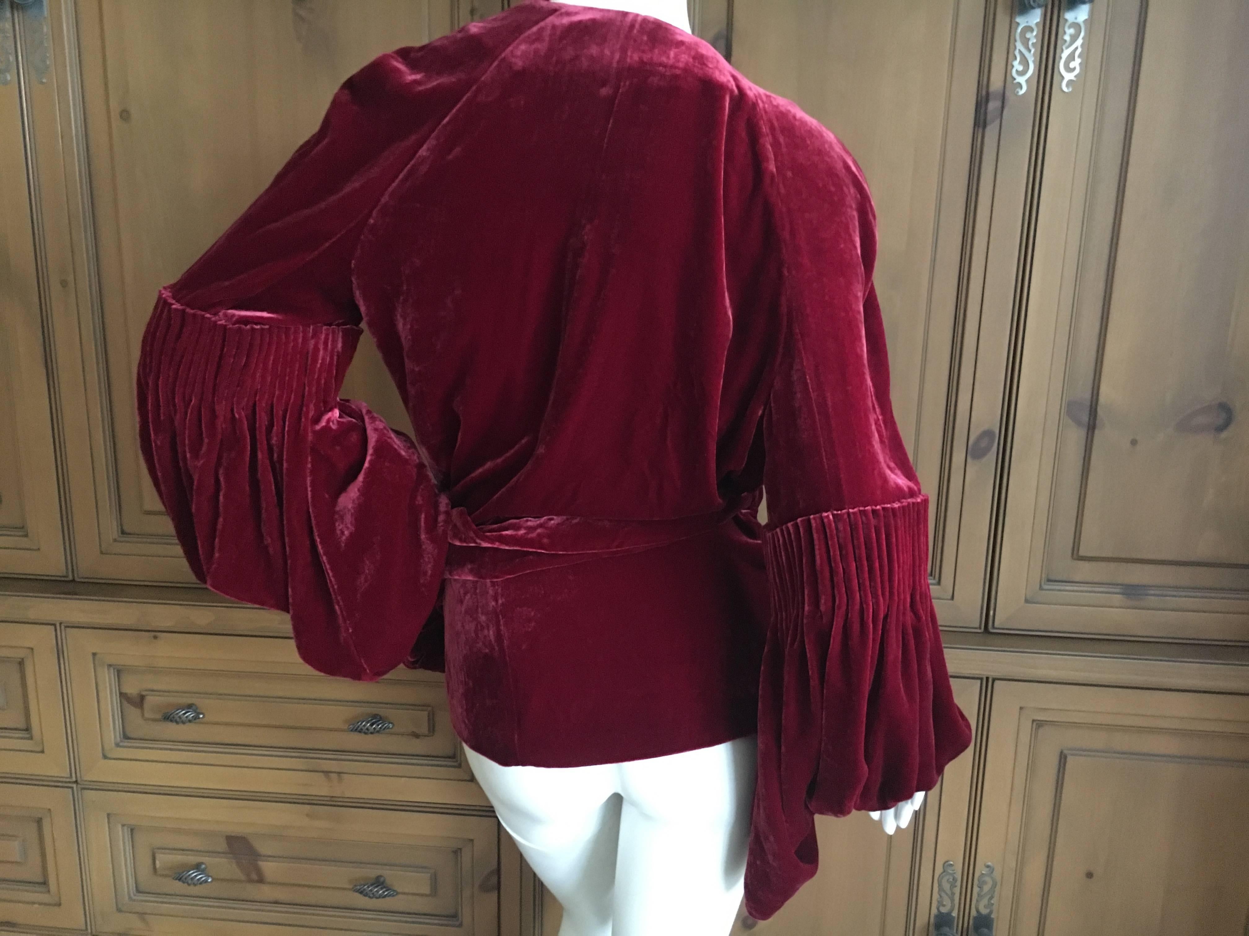 Black John Galliano Romantic Red Velvet Wrap Style Bishop Sleeve Blouse Size 46 For Sale