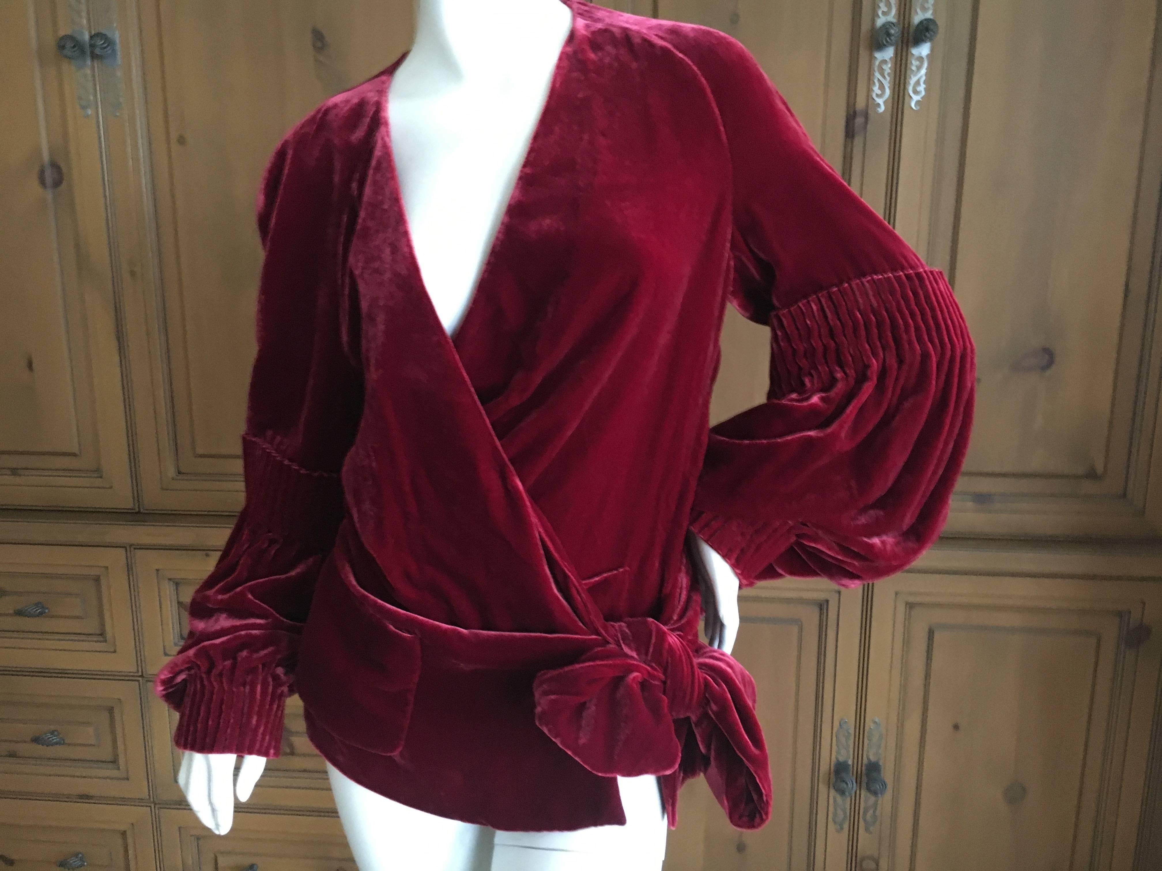 John Galliano Romantic Red Velvet Wrap Style Bishop Sleeve Top.
Hard to find size 46