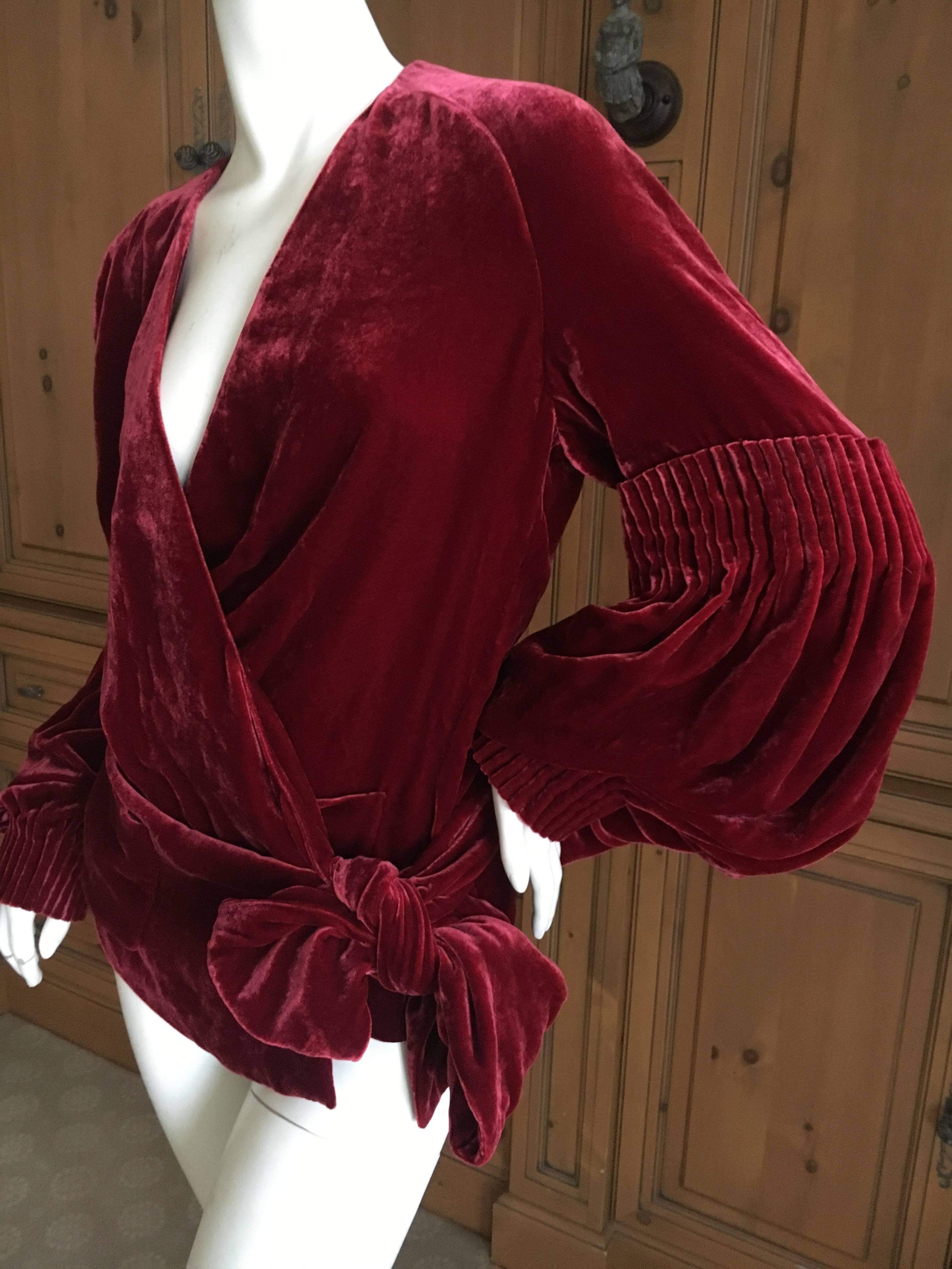 John Galliano Romantic Red Velvet Wrap Style Bishop Sleeve Blouse Size 46 For Sale 2
