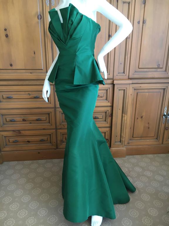 Small 1980s Dress Formal Green Taffeta Mermaid Strapless Evening Prom Gown