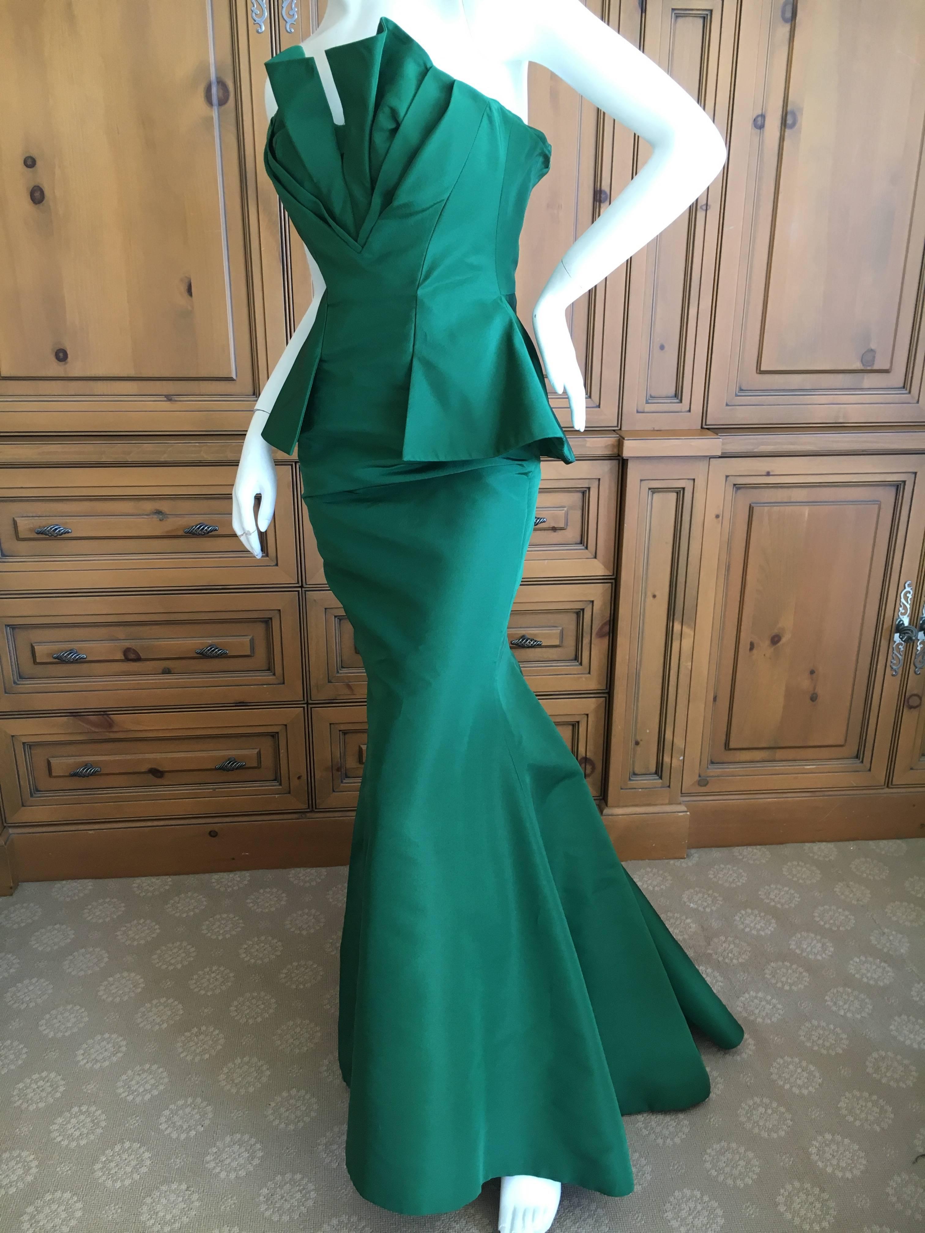 Women's Oscar de la Renta Strapless Emerald Green Taffeta Mermaid Gown